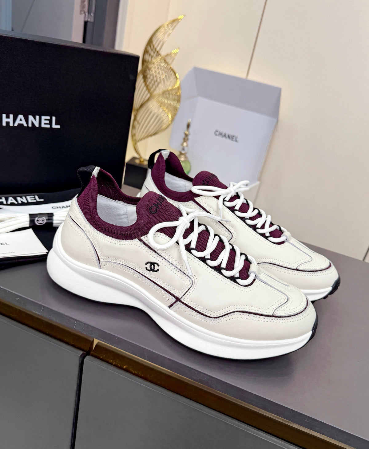 Chanel 2026 Sneakers White Mix Burgundy Leather 124849