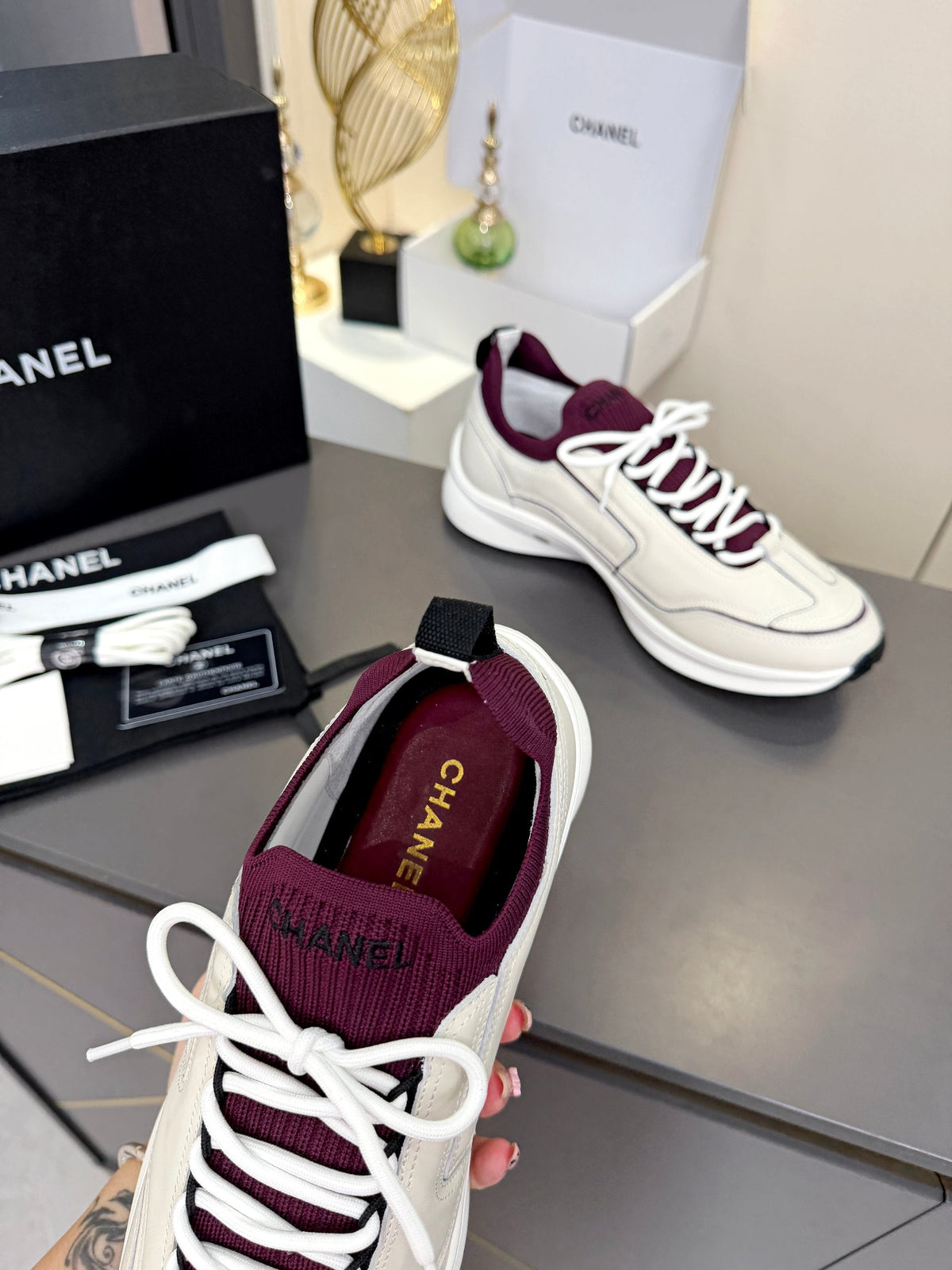 Chanel 2026 Sneakers White Mix Burgundy Leather 124849