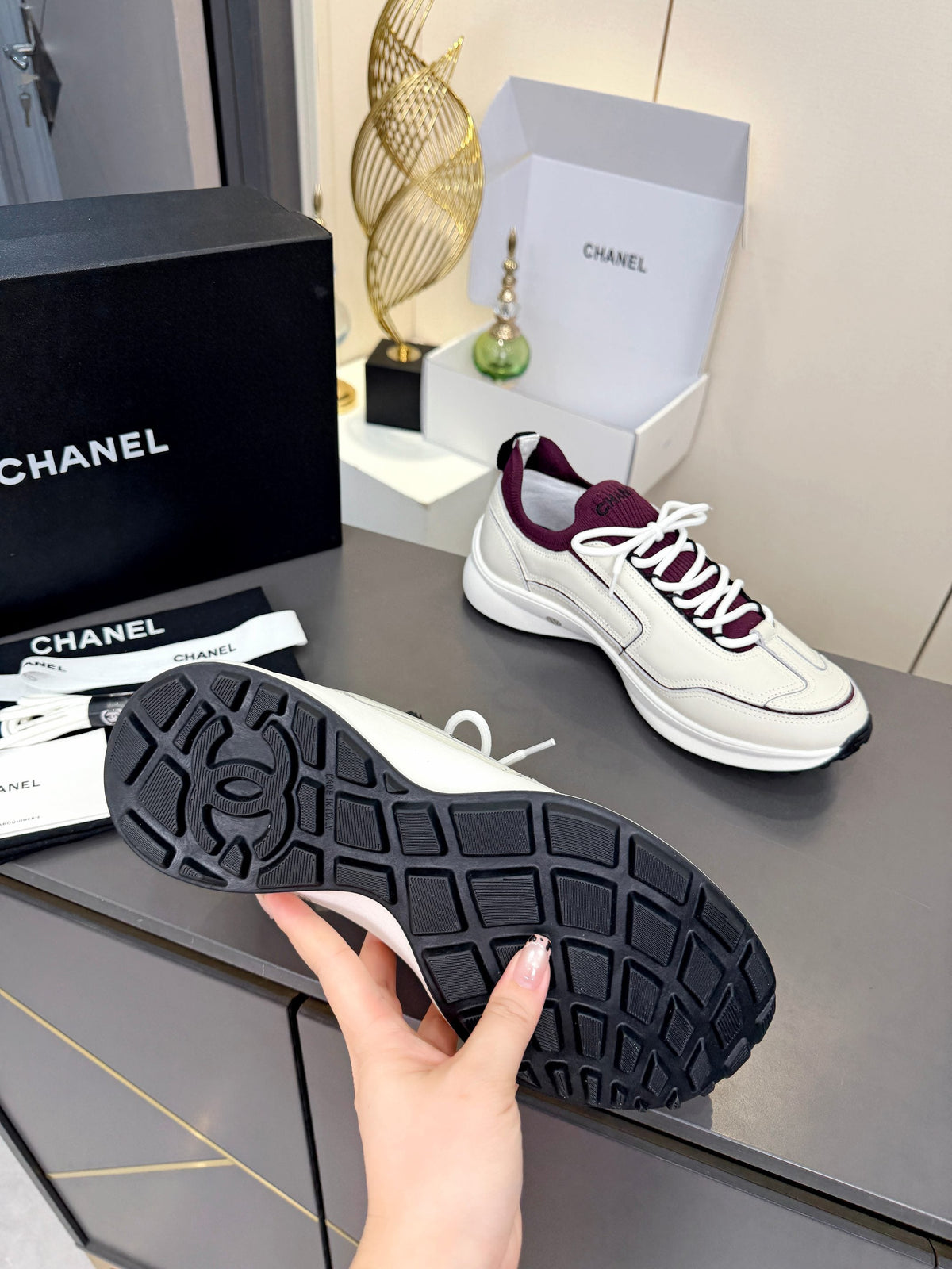 Chanel 2026 Sneakers White Mix Burgundy Leather 124849