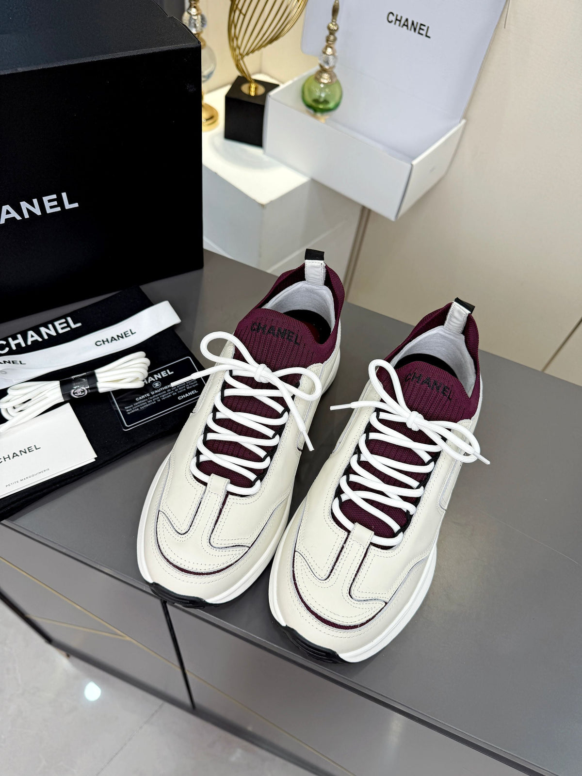 Chanel 2026 Sneakers White Mix Burgundy Leather 124849