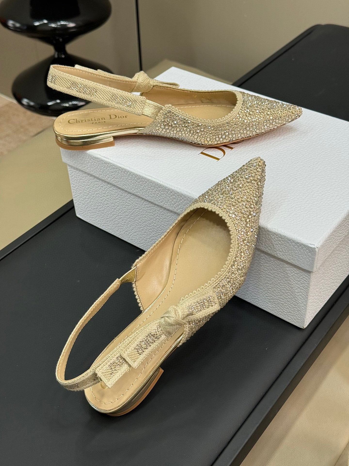 J'Adior Slingback Gold-tone Cotton Microbeads