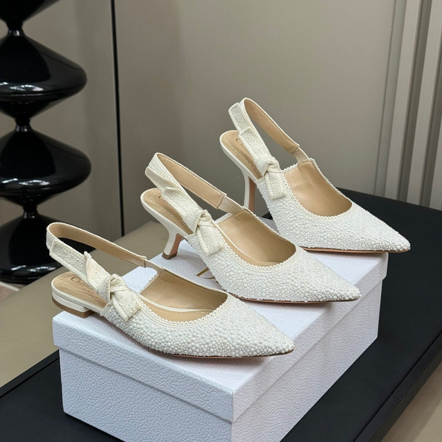 J'Adior Slingback White Cotton Microbeads