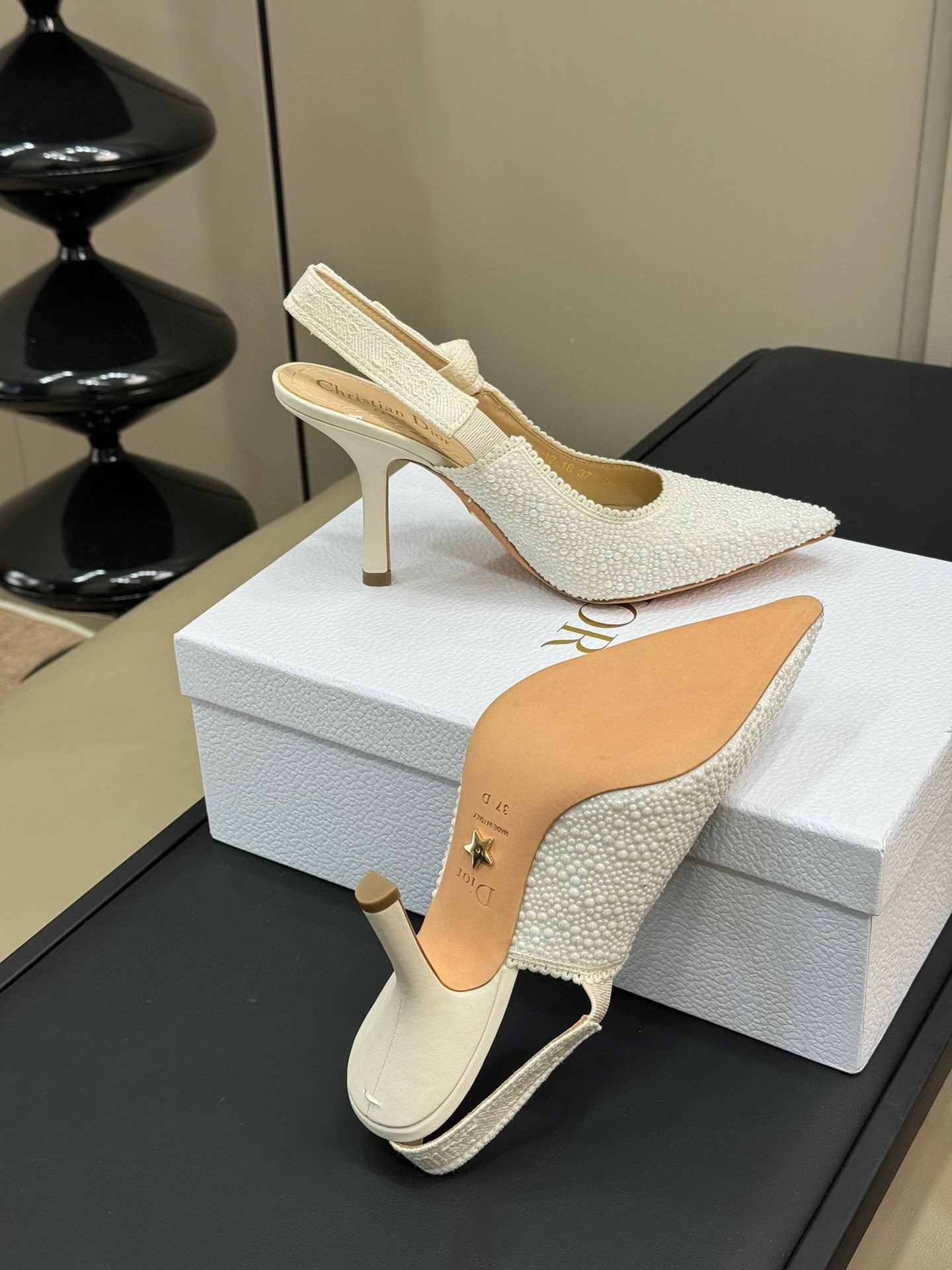 J'Adior Slingback White Cotton Microbeads