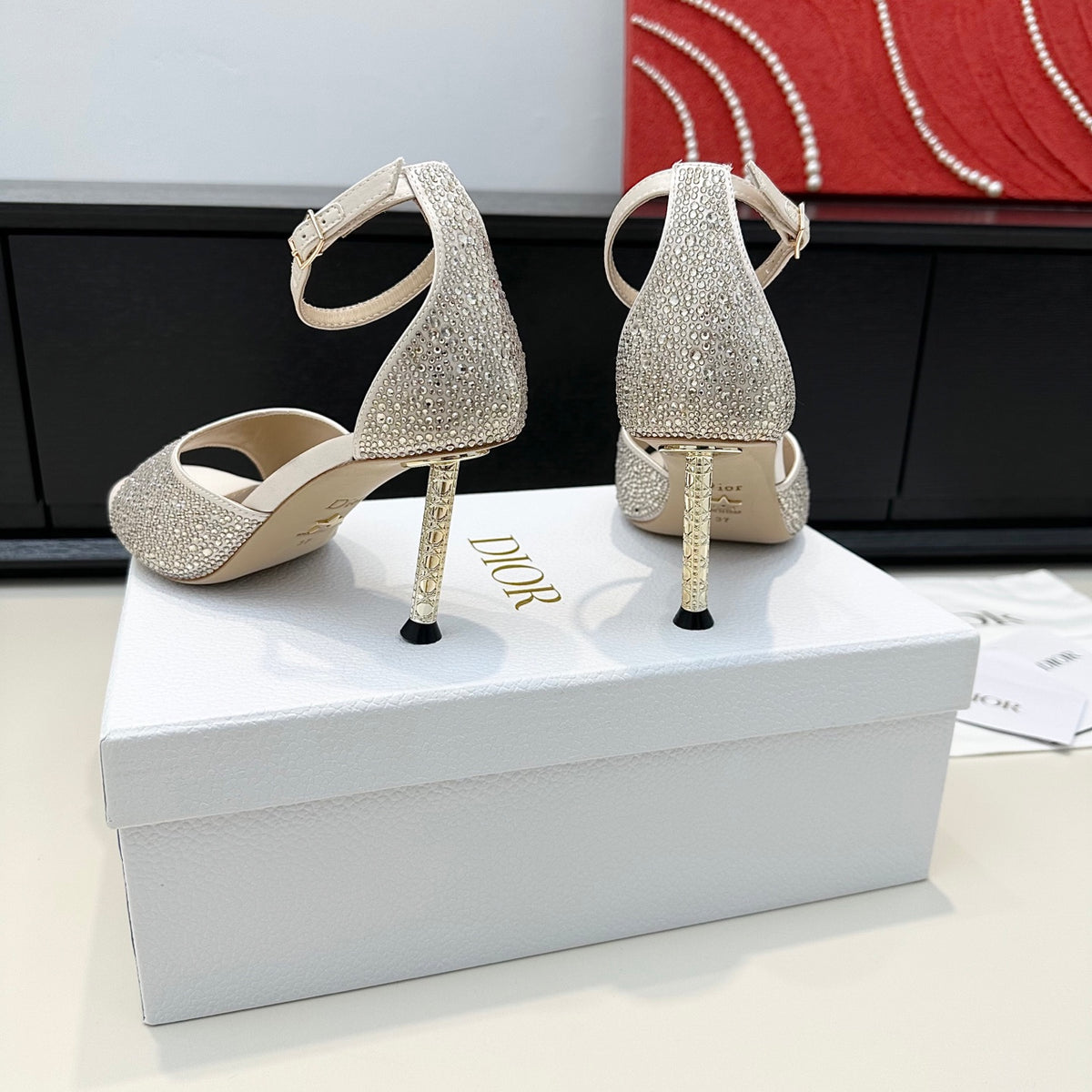 Dior 2026 Crystal Strass Heeled Sandals 80mm Leather 992771