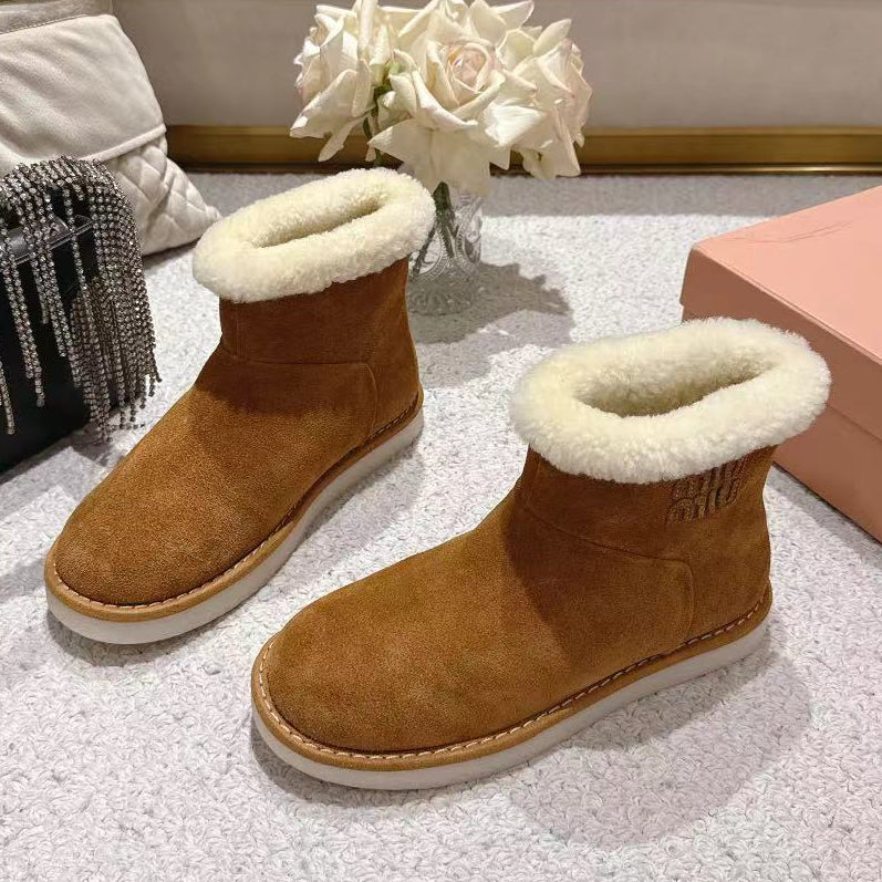 Miumiu 25 Boot Brown Mix White Suede Wool 510245