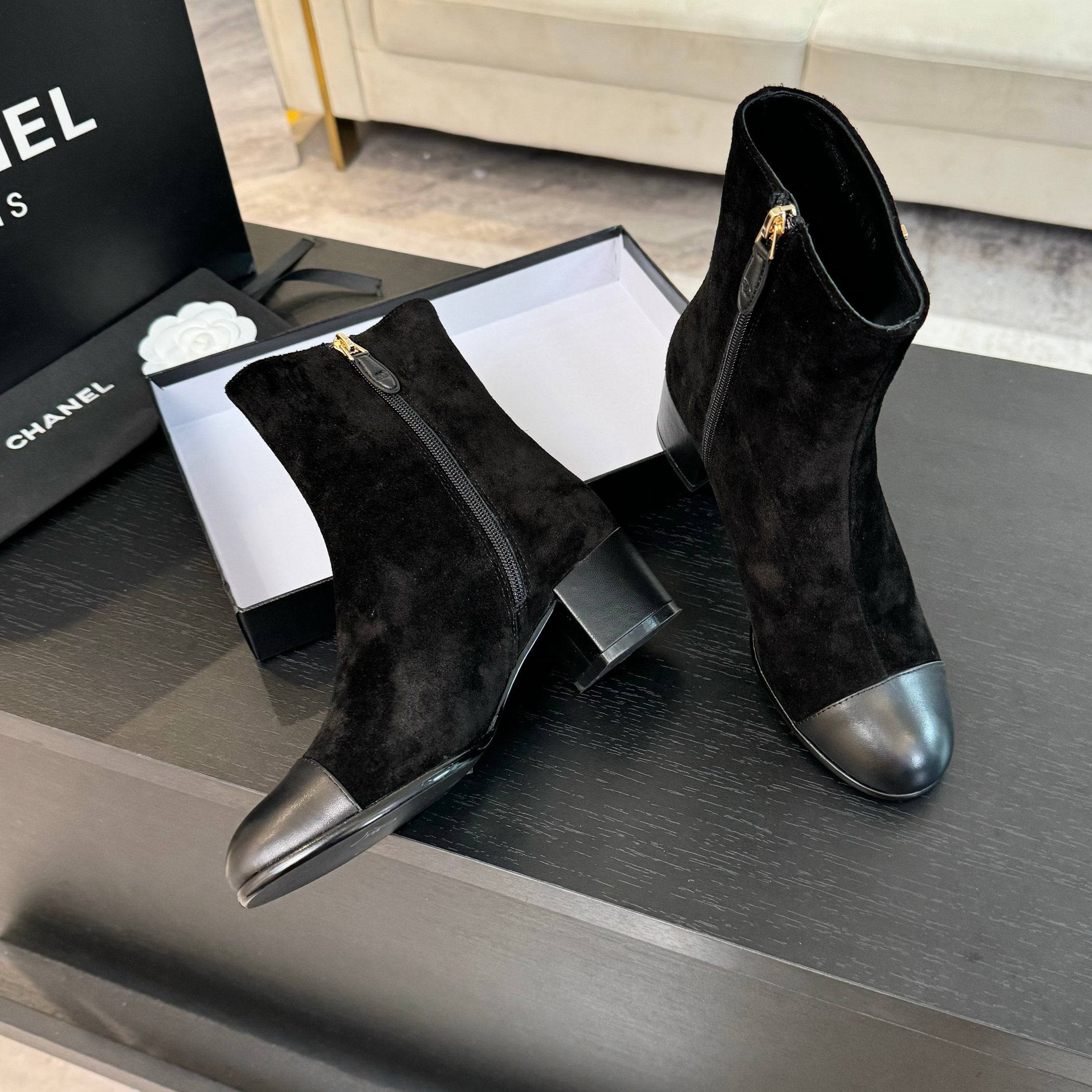 CC Ankle Boots 50mm Black Suede And Lambskin