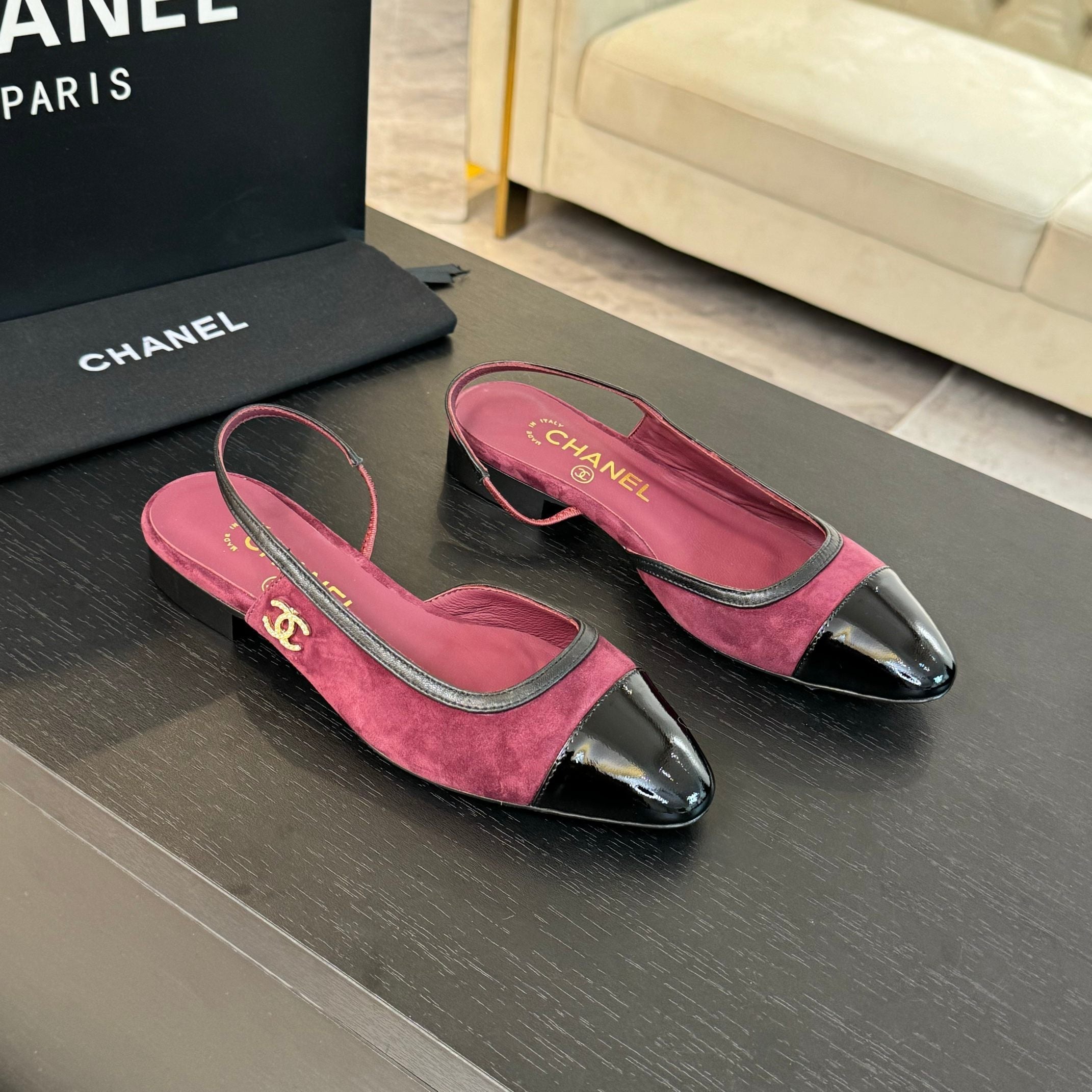 CC Slingback Black Dark Red Suede