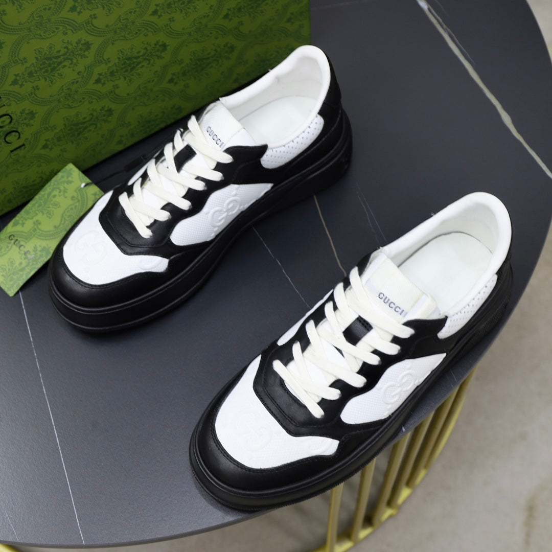 GG Men's Sneaker Black White Cowhide Embossed 523164