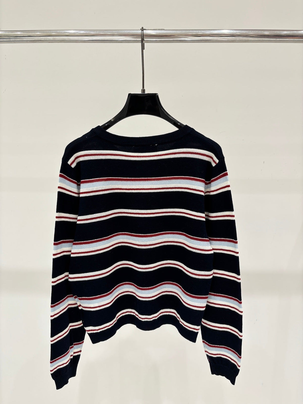 Miumiu 2026 Striped Cardigan Navy Blue Wool 431815
