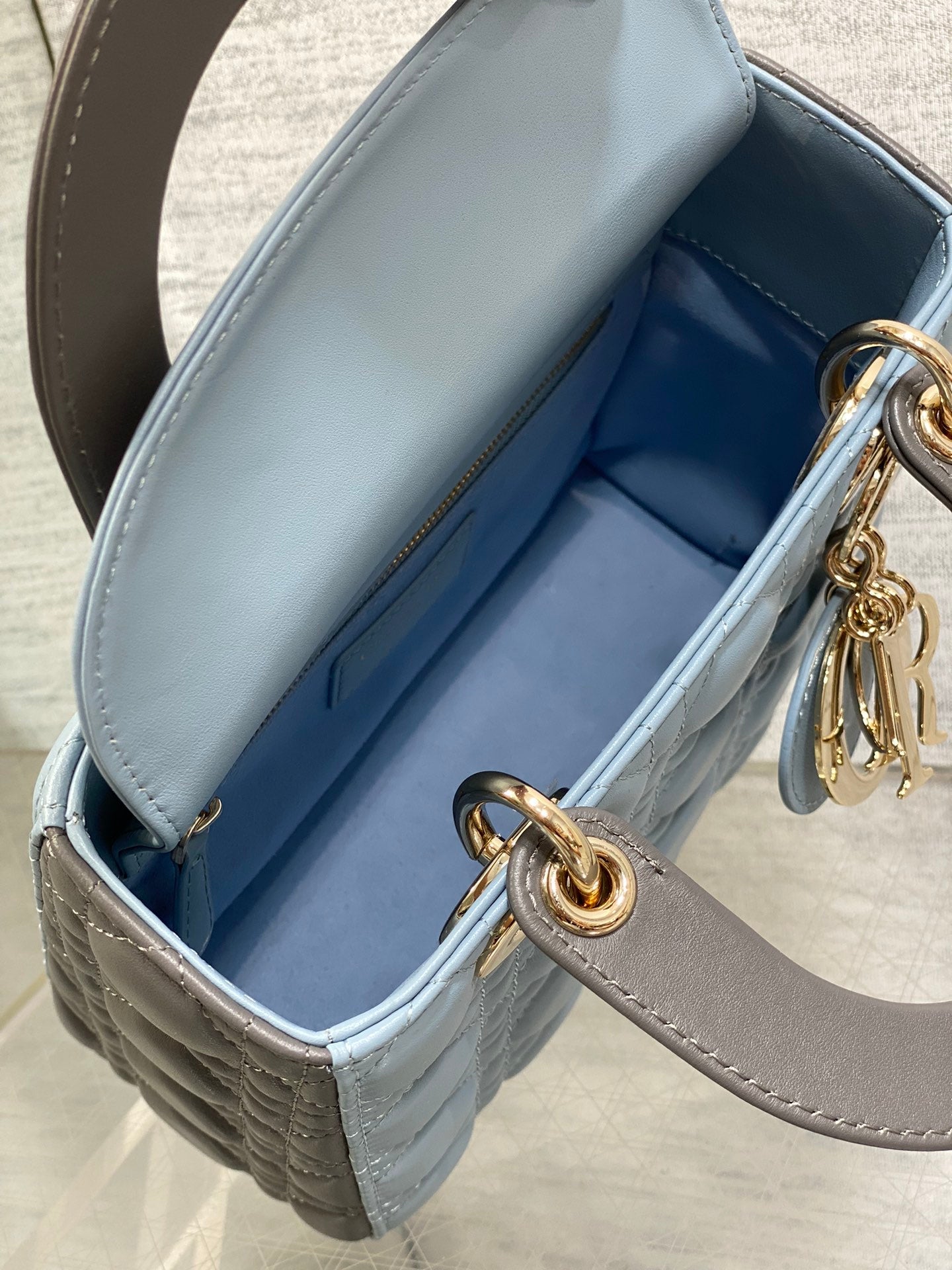 CD Lady Dior Bag Blue Grey Sheepskin 214235