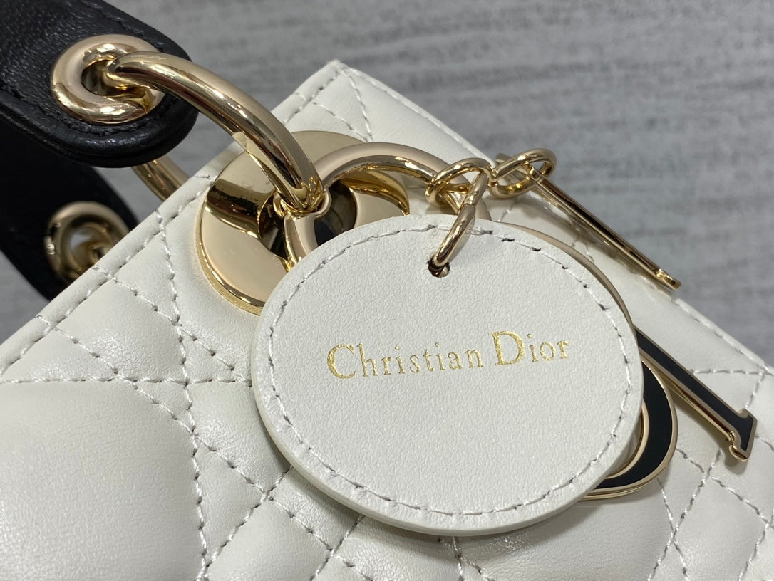 mini lady 17 white black lambskin
