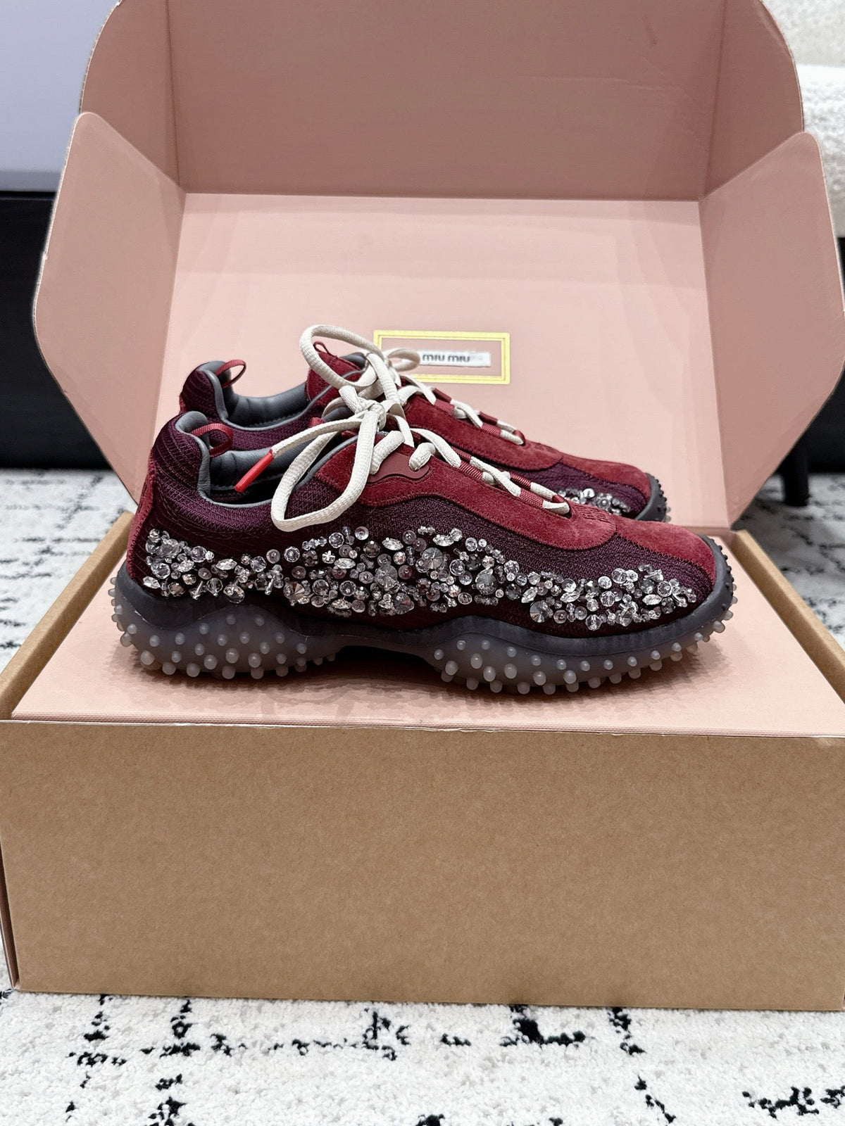 Miumiu 2026 Bubble Embroidered Sneaker Technical Fabric And Suede 955021