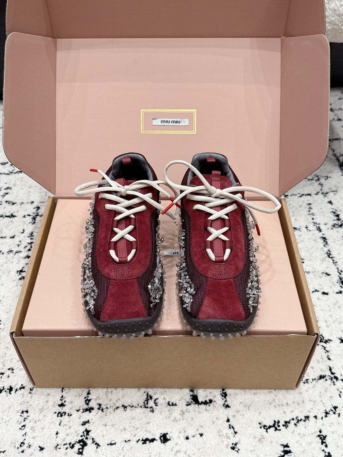 Miumiu 2026 Bubble Embroidered Sneaker Technical Fabric And Suede 955021