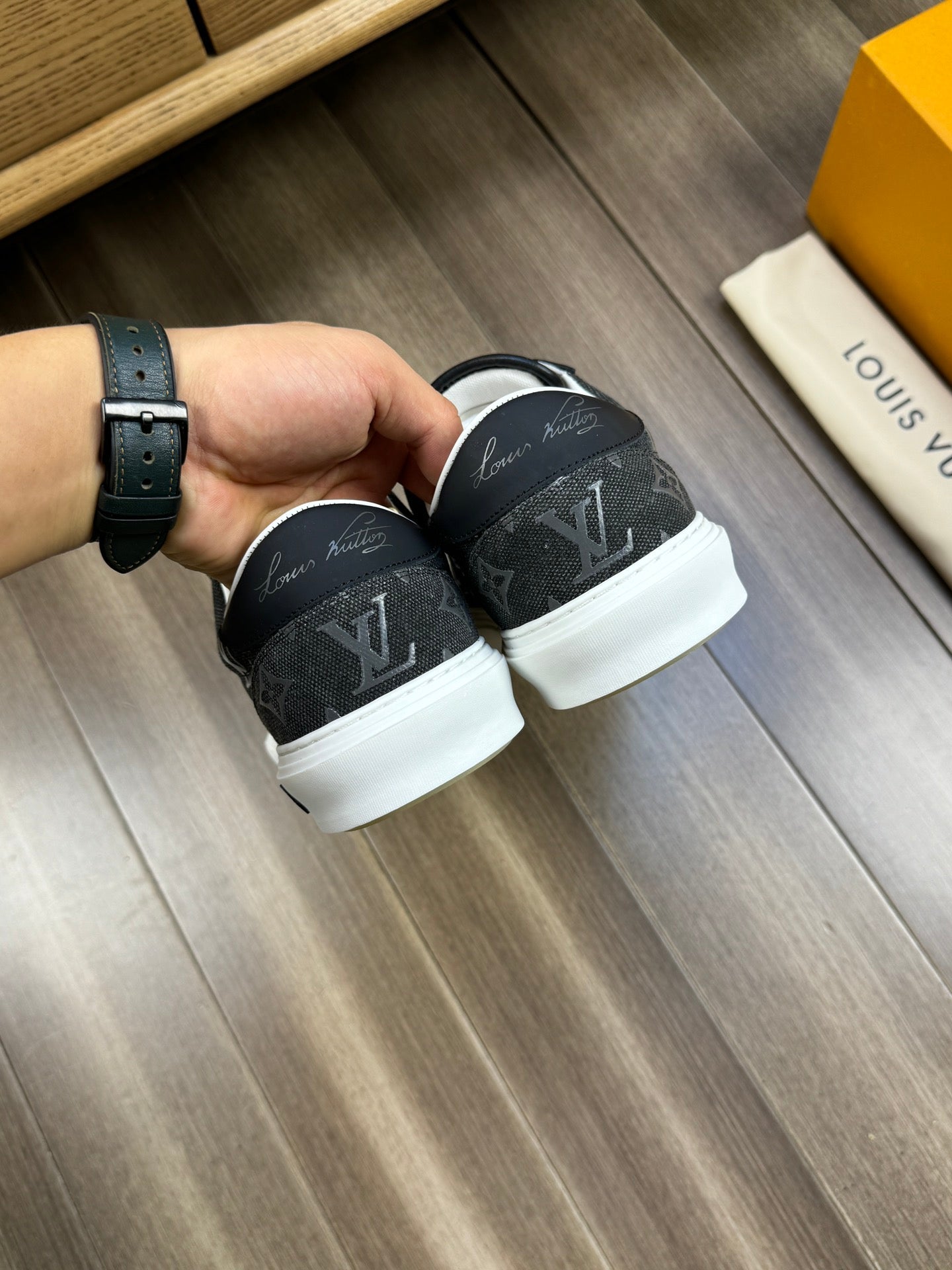 LV TRAINER SNEAKER IN CHARCOAL BLACK MONOGRAM DENIM