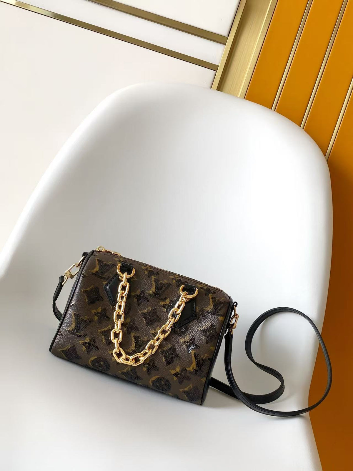 LV 2026 Speedy Bandoulière 20 Bag Black Brown Canvas Leather 281524