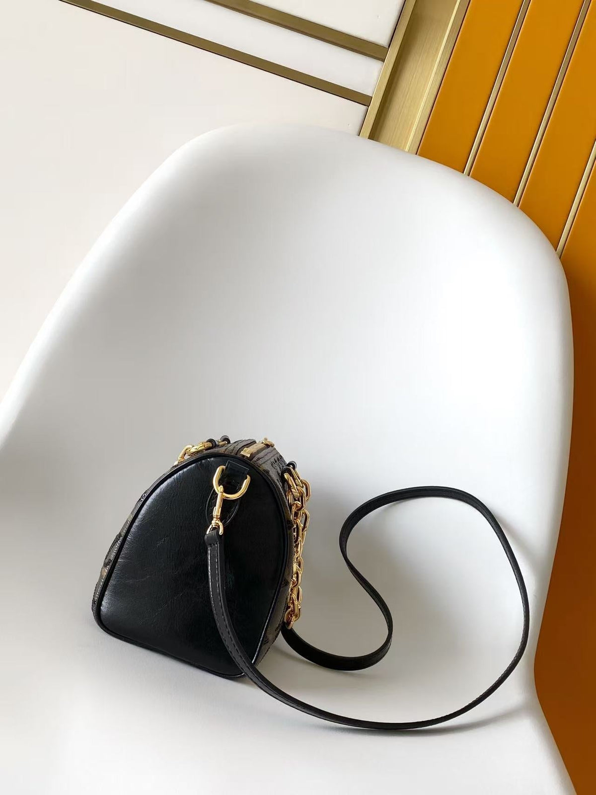 LV 2026 Speedy Bandoulière 20 Bag Black Brown Canvas Leather 281524