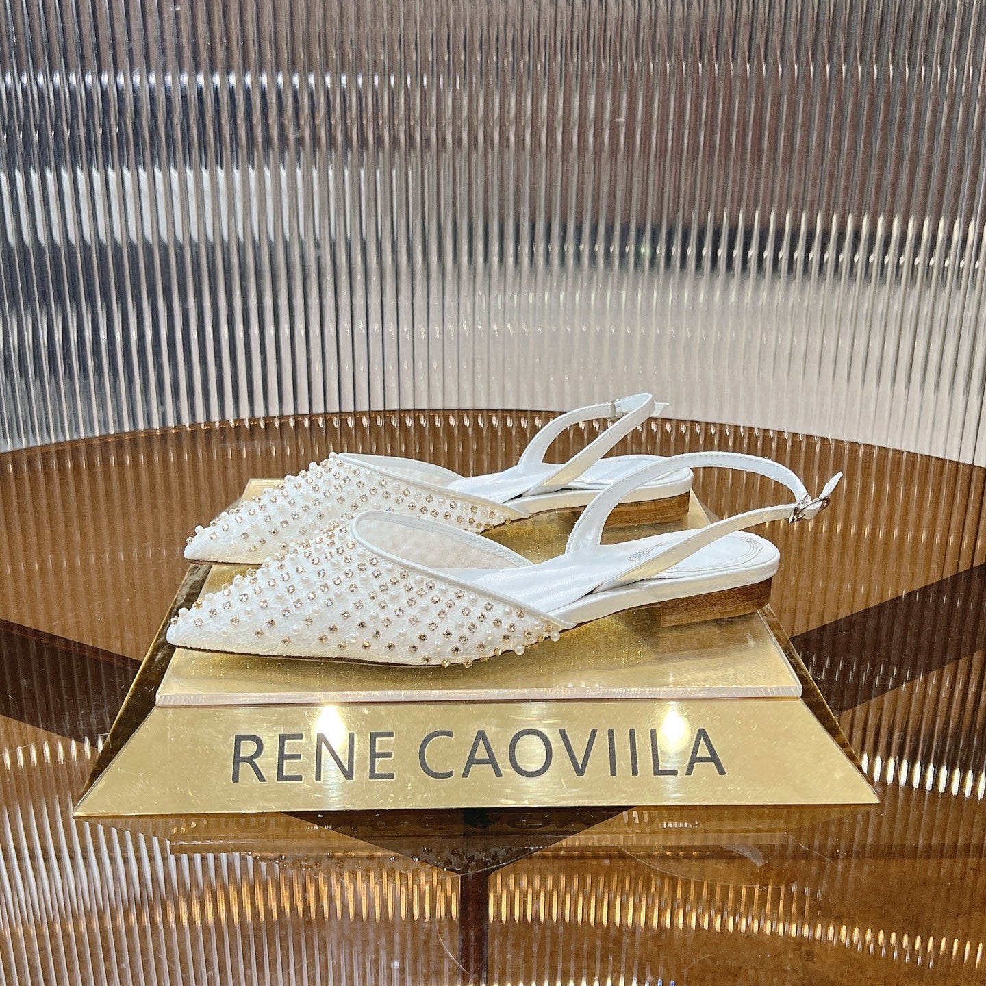 RC Slingback 1cm White  Rhinestone Sheepskin 281983