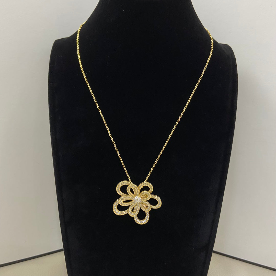 VCA Double Flower Necklace Pendant Full Diamond