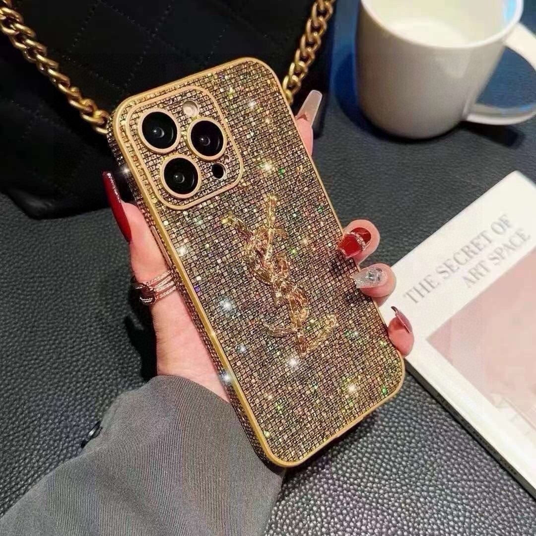 YSL Rhinestone Embellishments Phone Case 393859
