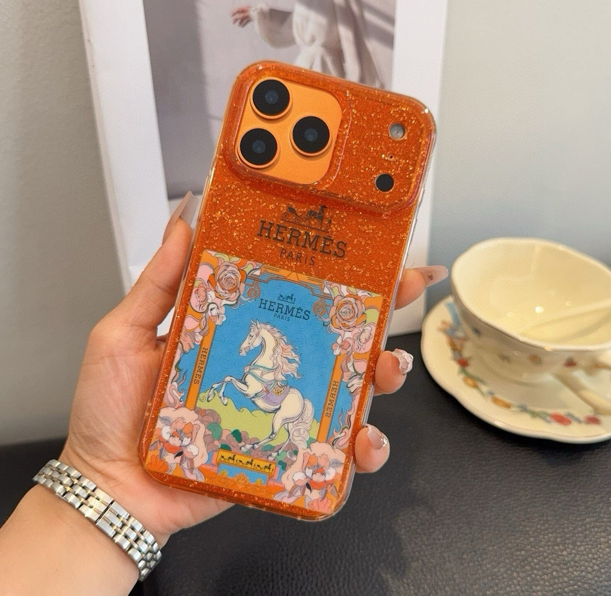 Hermes Sparkling Glitter Phone Case 398651
