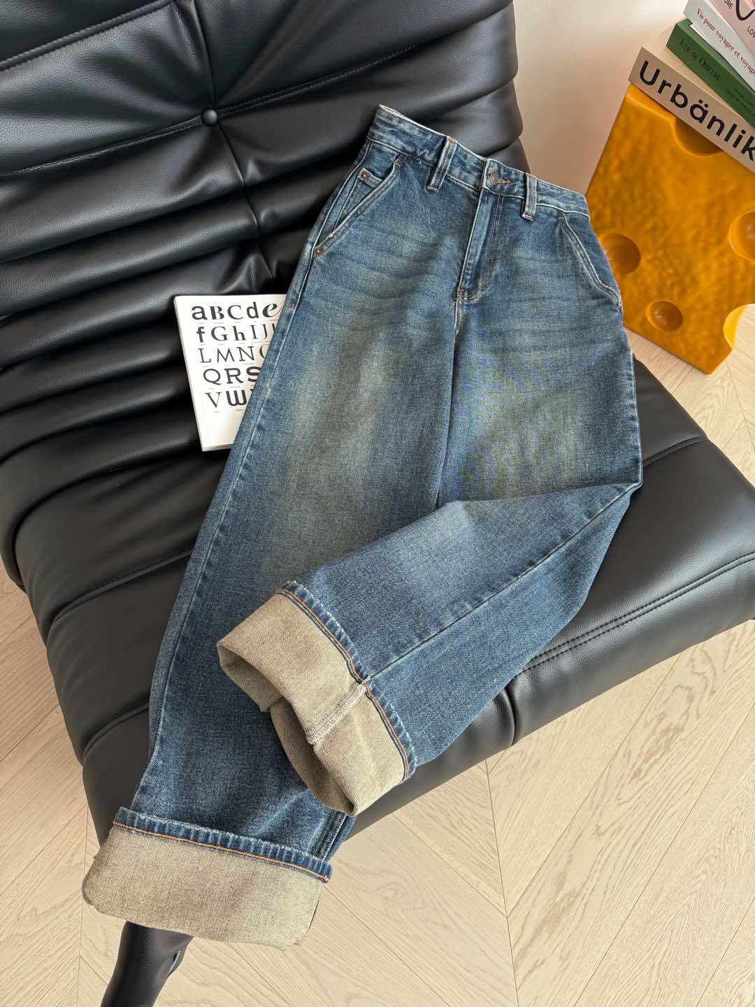 Celine 25 Pattern Embroidered Straight Jeans Blue Cotton
