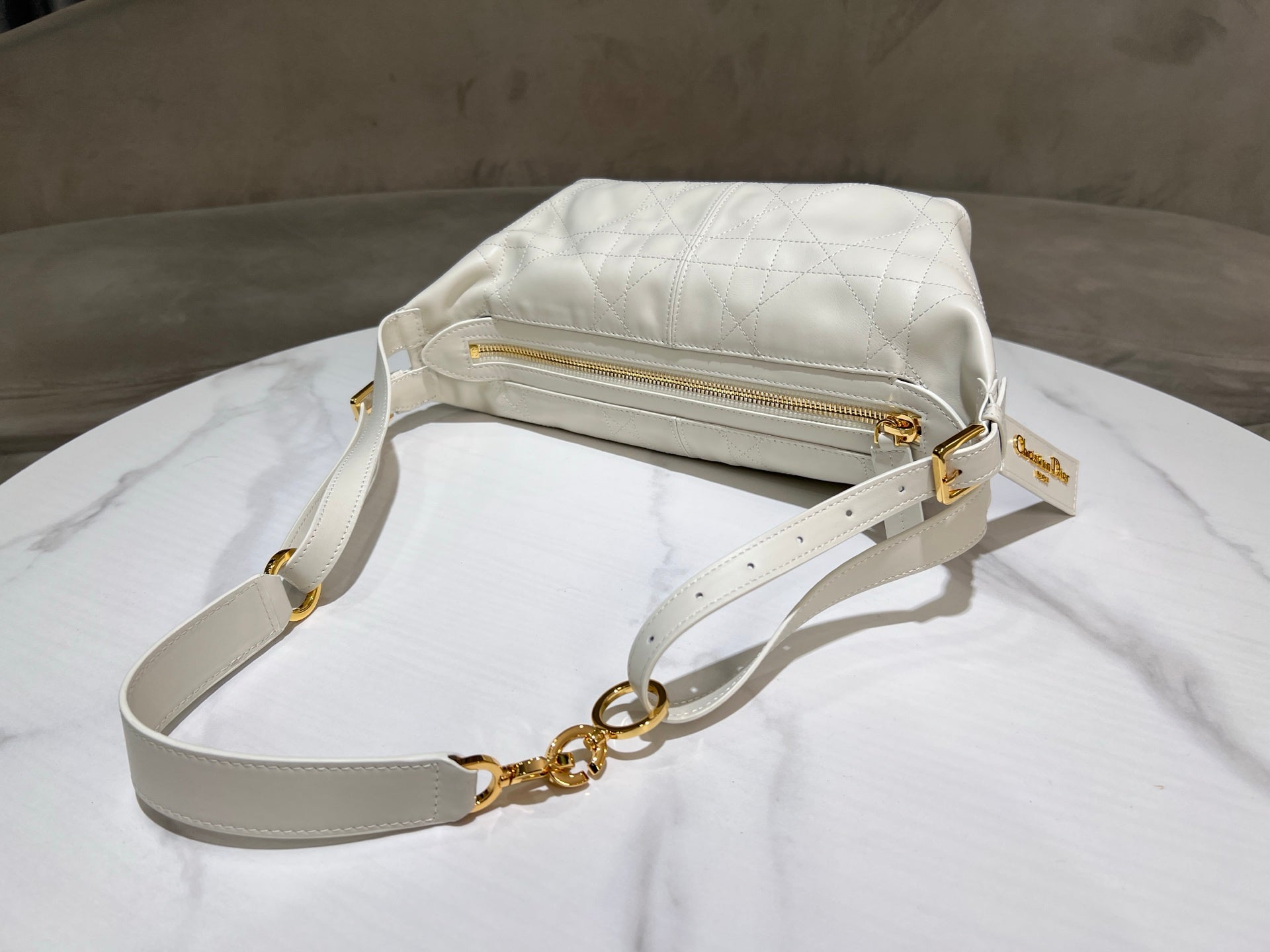 CD Jacquard Hobo Bag 23 With Chain White Calfskin