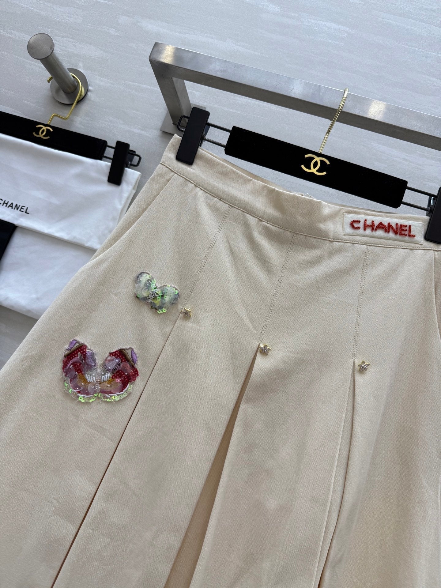 CC Pastoral Style Butterfly Skirt Beige Cotton