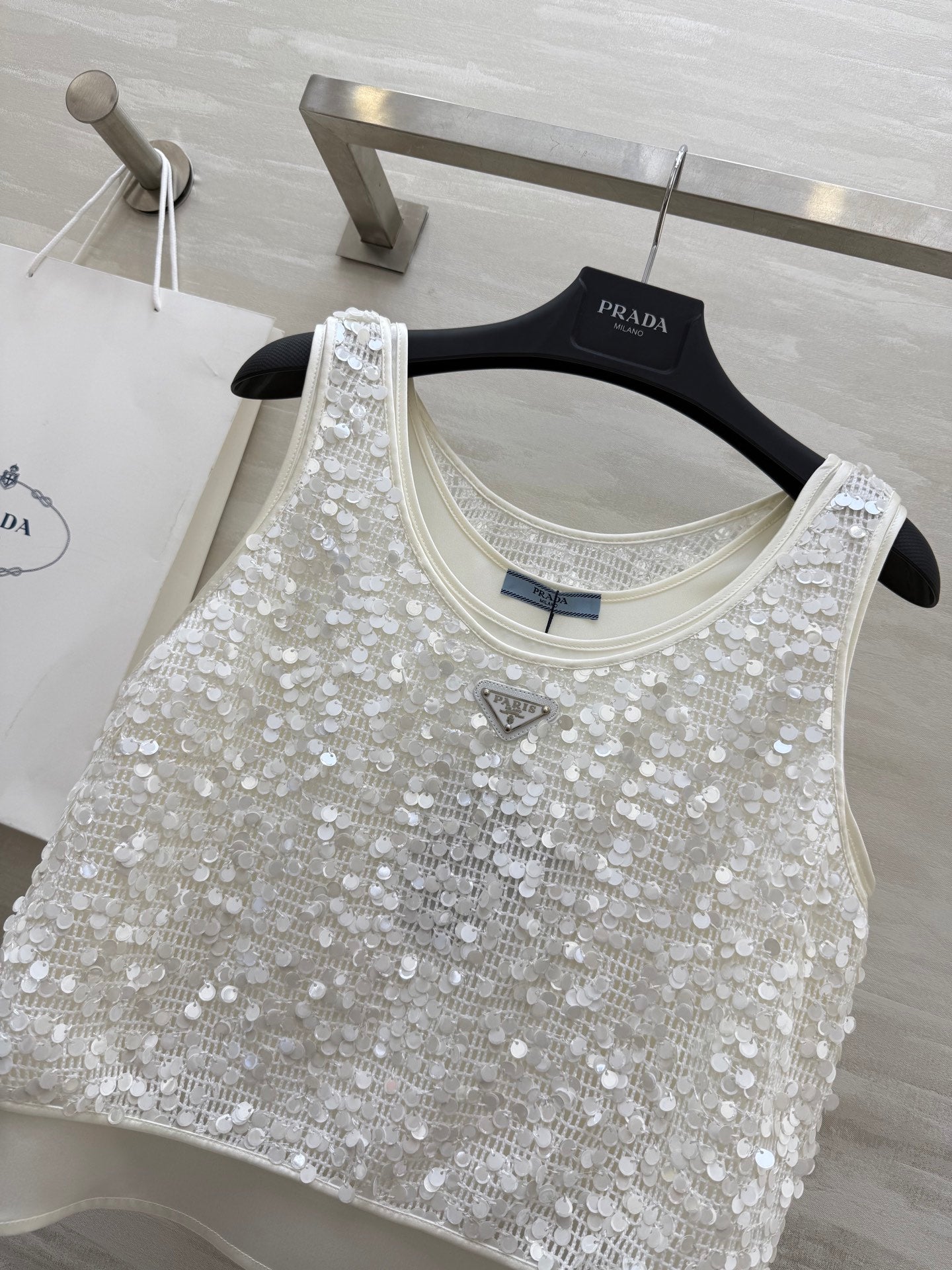 Prada 25 Sequin Vest White Polyester
