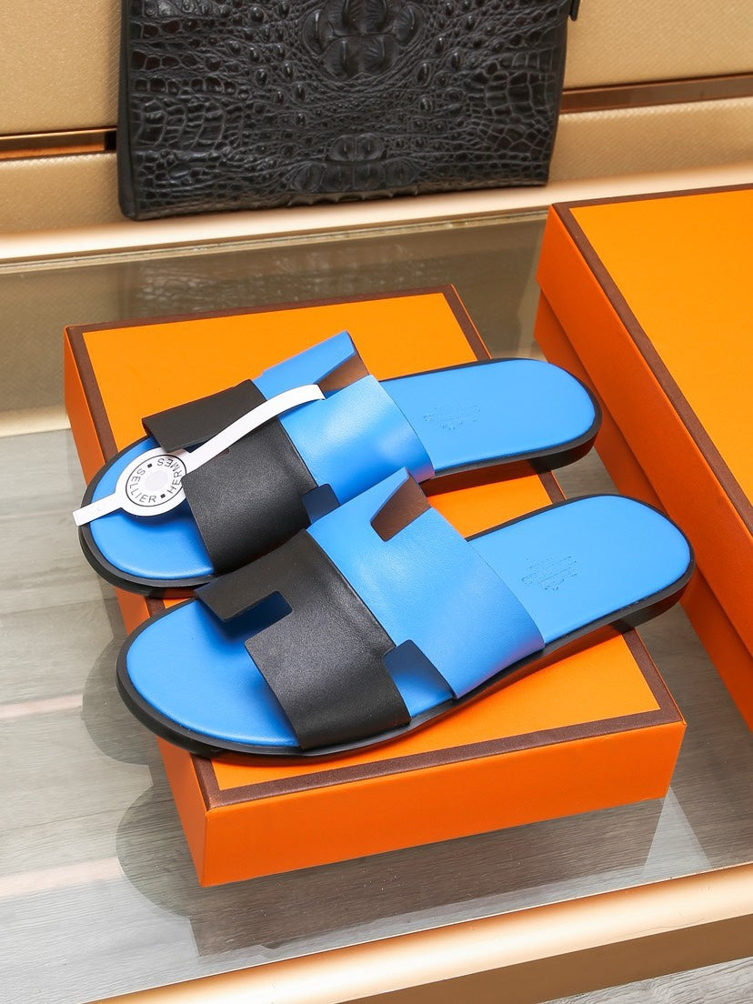 HM Men's Izmir Slide Black Blue Cowhide 685819