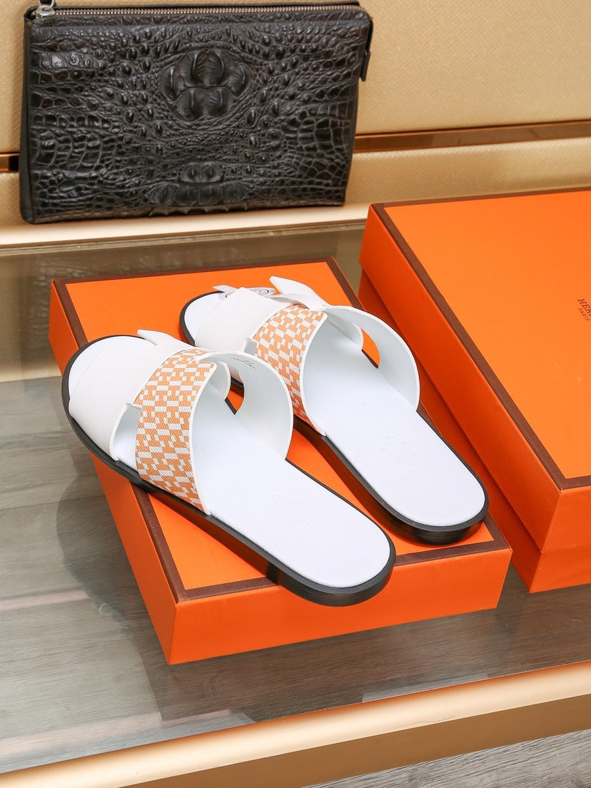 HM Men's Izmir Slide White Orange Cowhide 685827