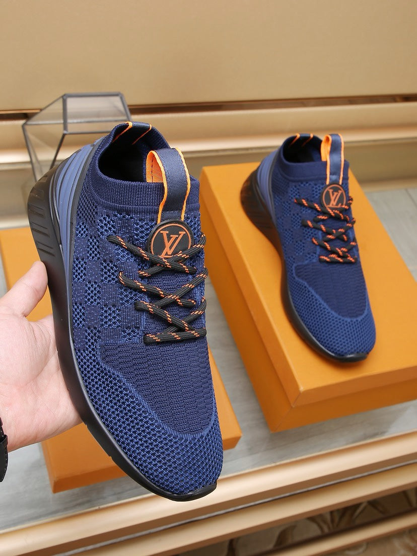 LV TRAINERS DAMIER NAVY BLUE MESH FABRIC
