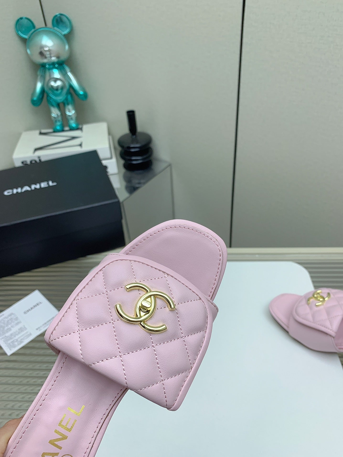 CC Mule Sandals 50mm In Light Pink Quilted Lambskin 148948