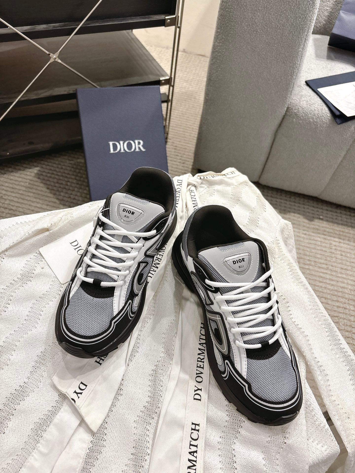 CD B30 Sneakers White Black Gray Technology Fabric 438323
