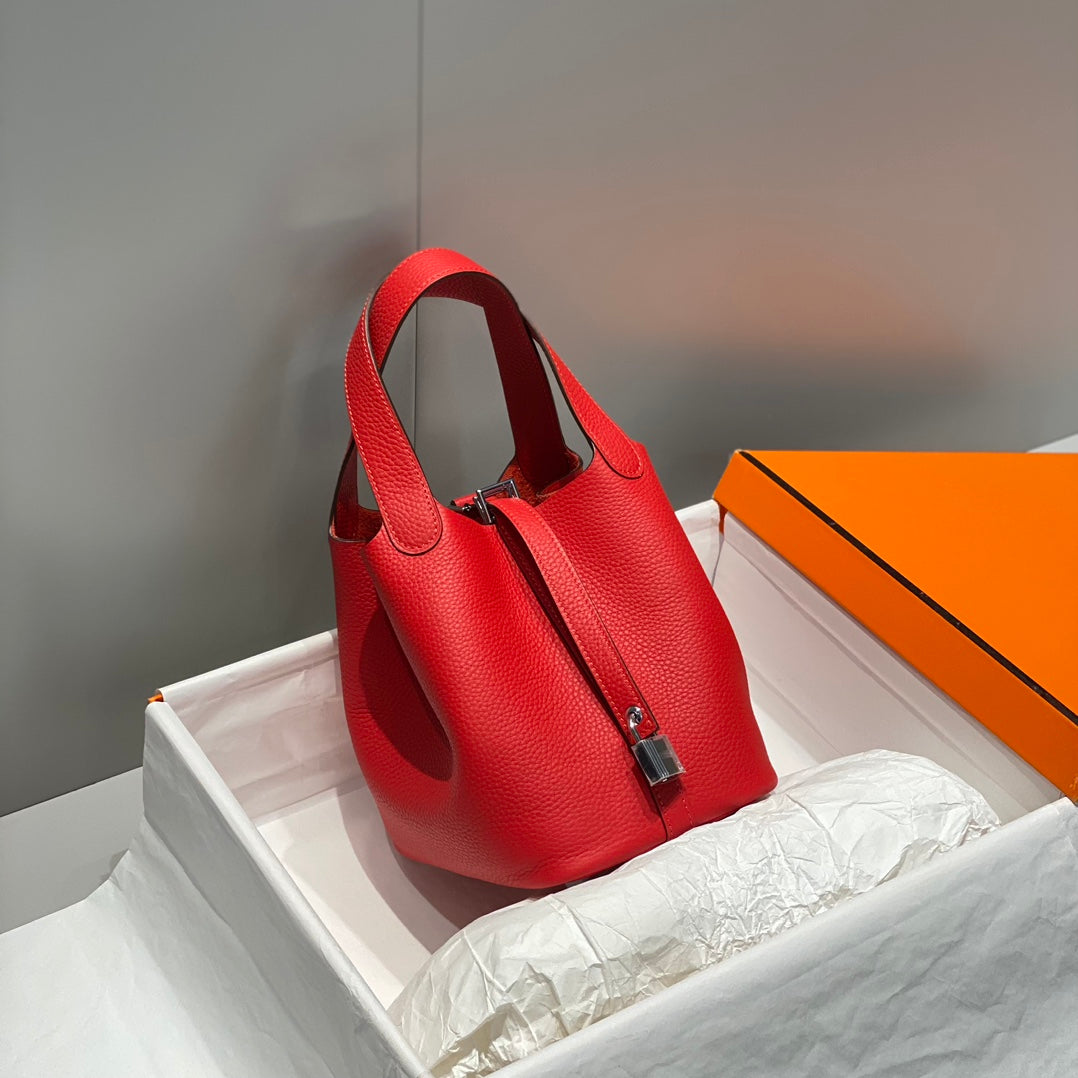 picotin lock red togo leather silver hardware
