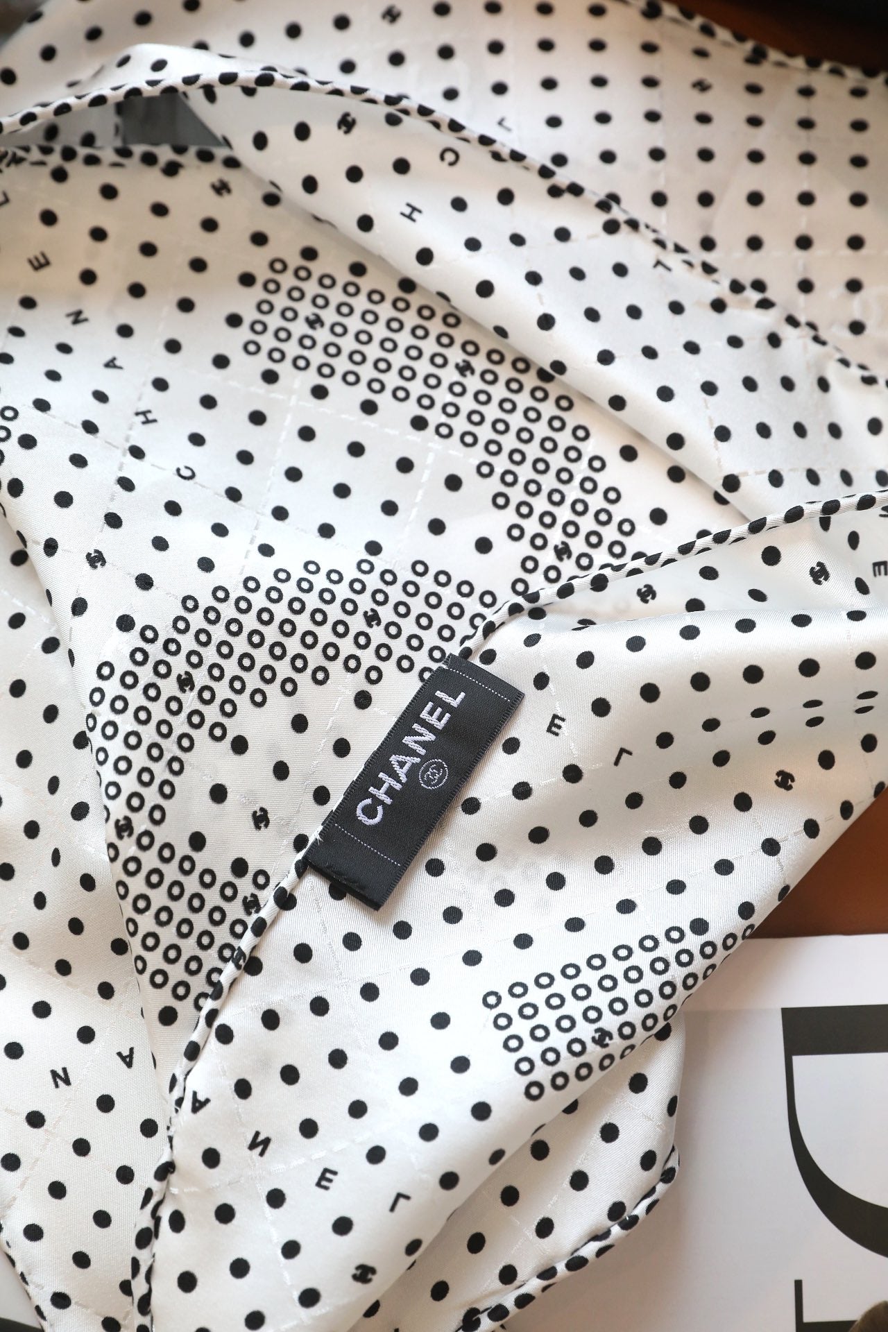 CC Scarf 110 CM In White Black Polka Dot Silk 348706