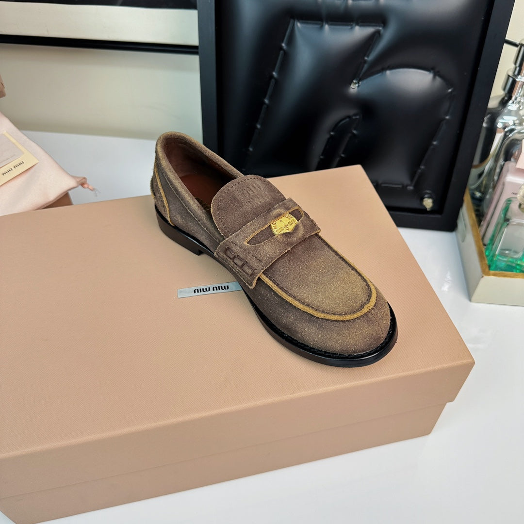 Miu Loafers Brown Peanut Suede