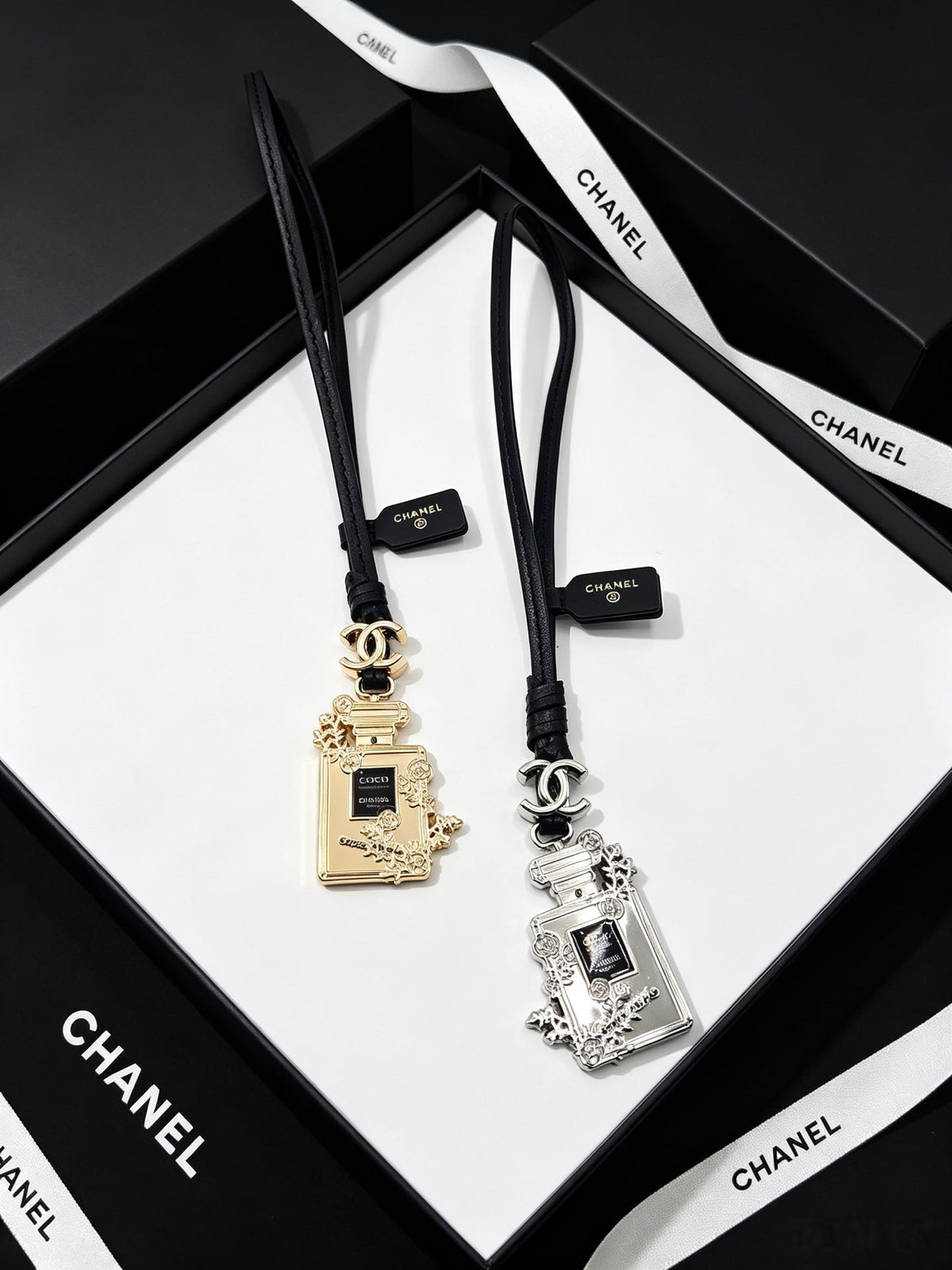 Chanel Perfume Bottle-shaped Leather Cord Charm