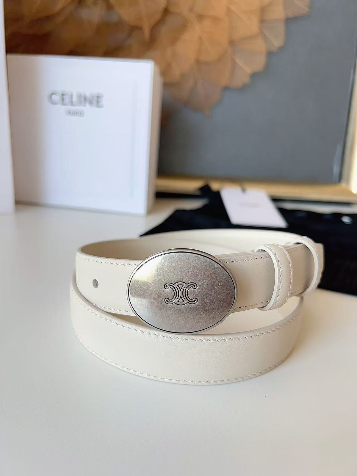 Celine 2026 Triomphe Oval Buckle Belt 25mm Leather 207408