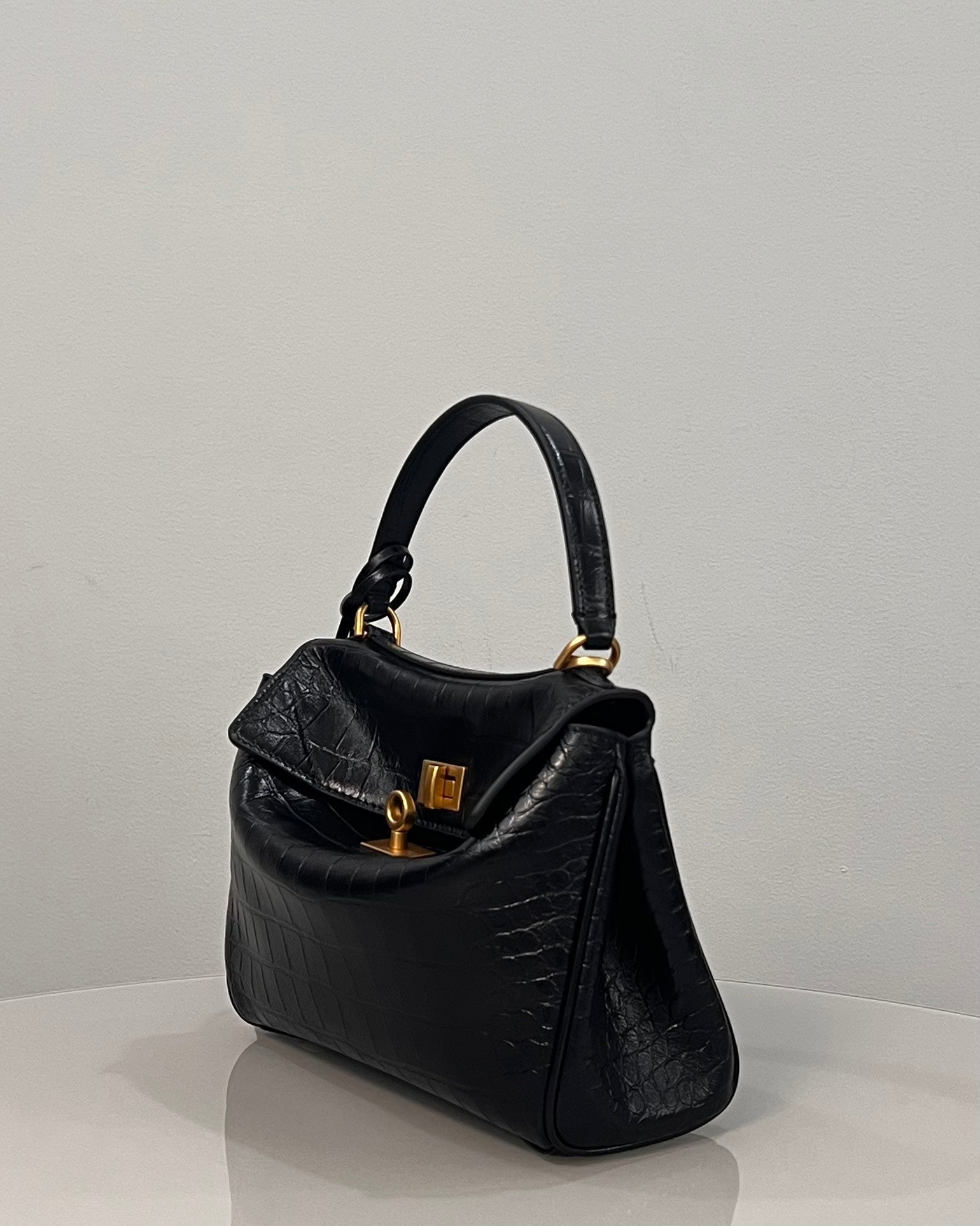 Balenciaga Mini Rodeo Bag 22 Black Crocodile Skin Gold Hardwware