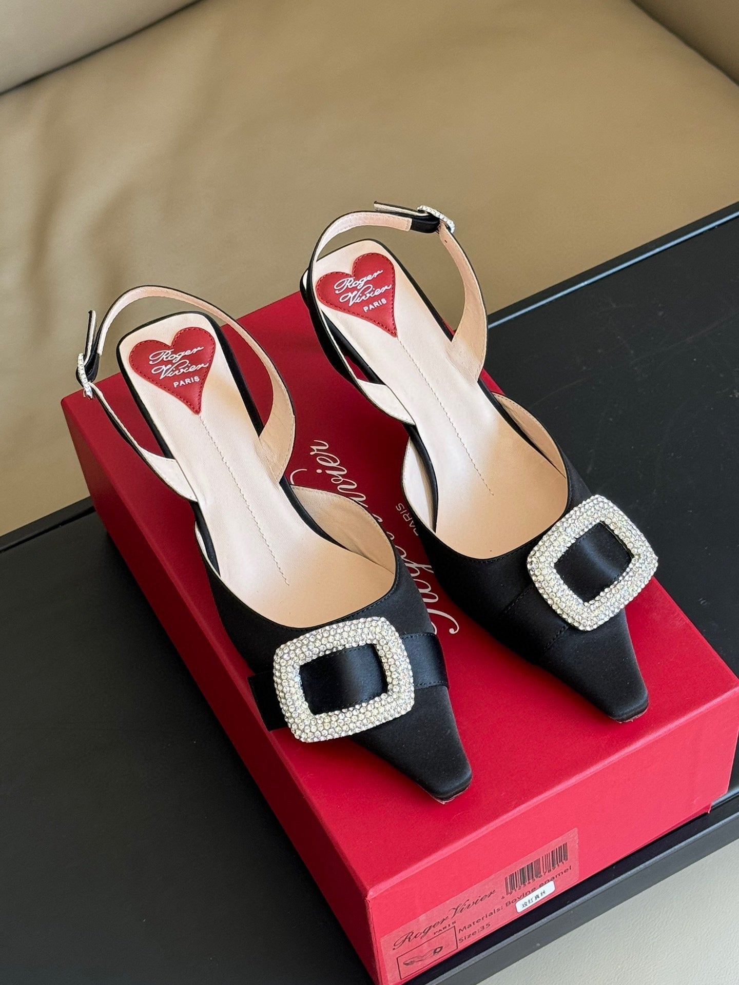 Viv Canard Slingback Pumps 55 in Black Satin