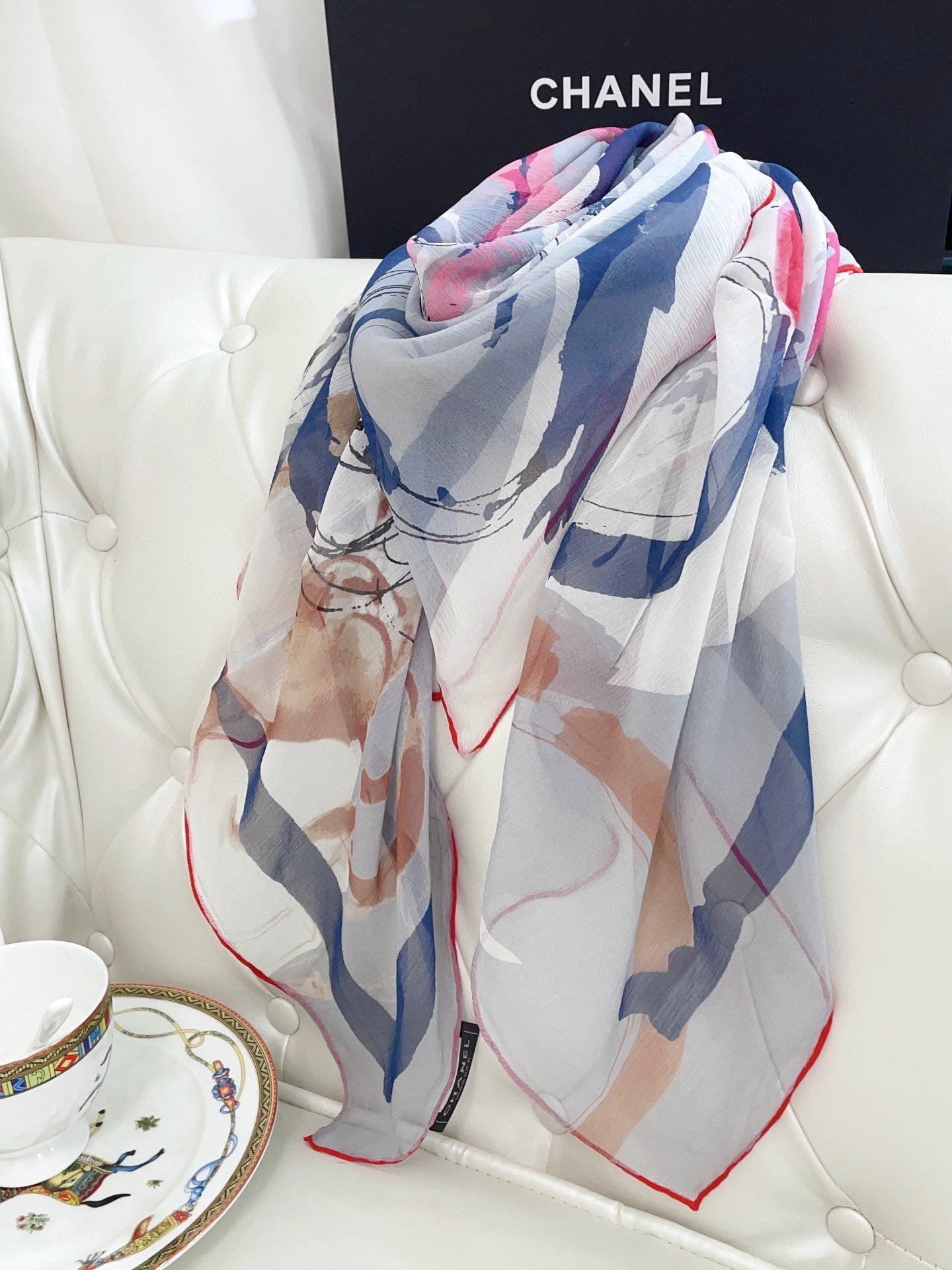 CC Square Scarf 110 CM In Colorful Shunyu Georgette Silk 198580