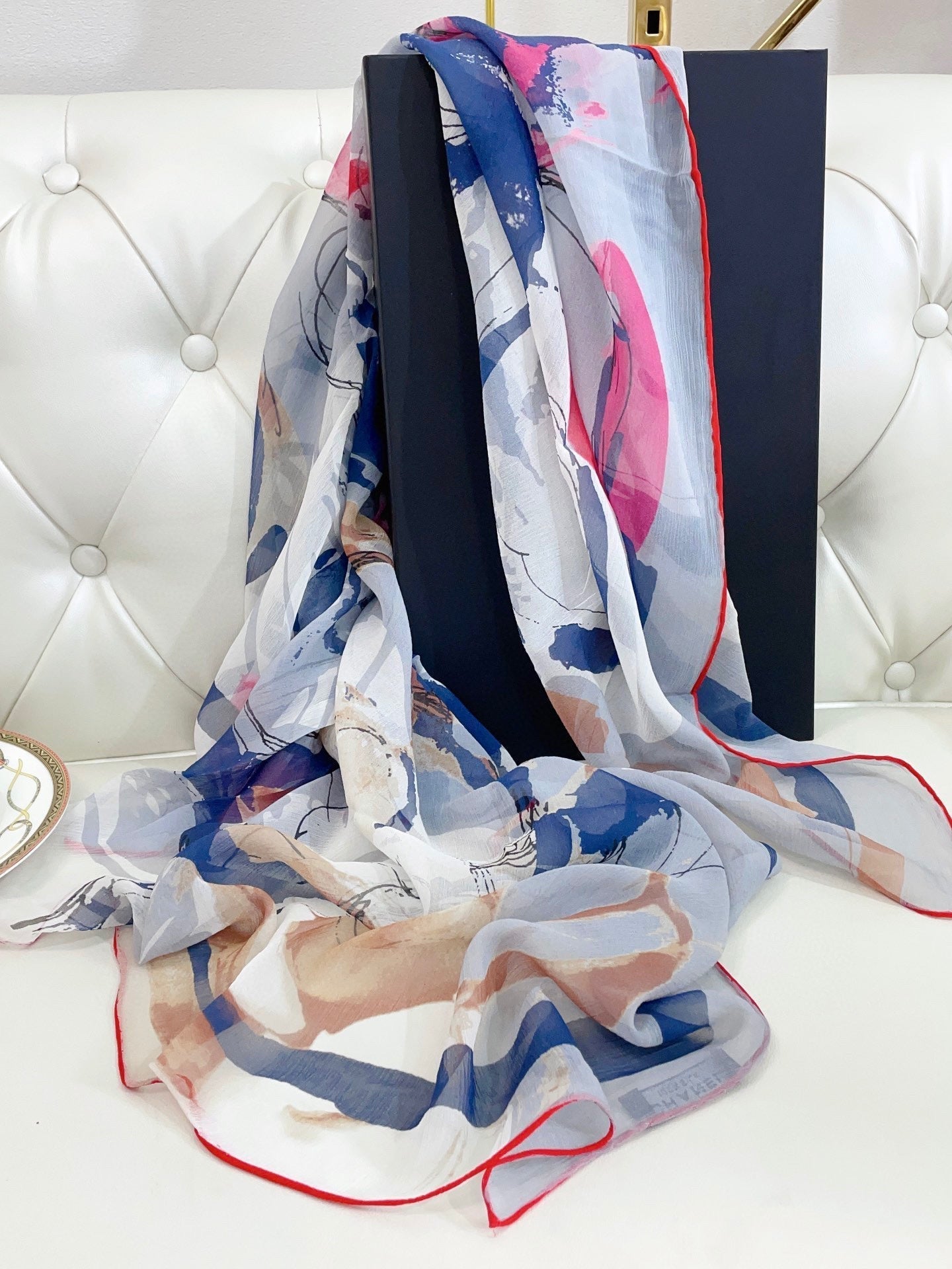 CC Square Scarf 110 CM In Colorful Shunyu Georgette Silk 198580