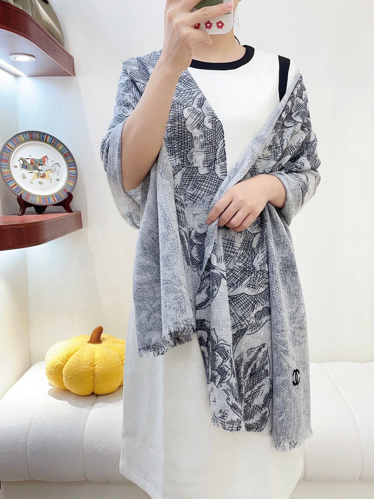 CC Scarf 180 CM In Grey Mix Black Cashmere  247635