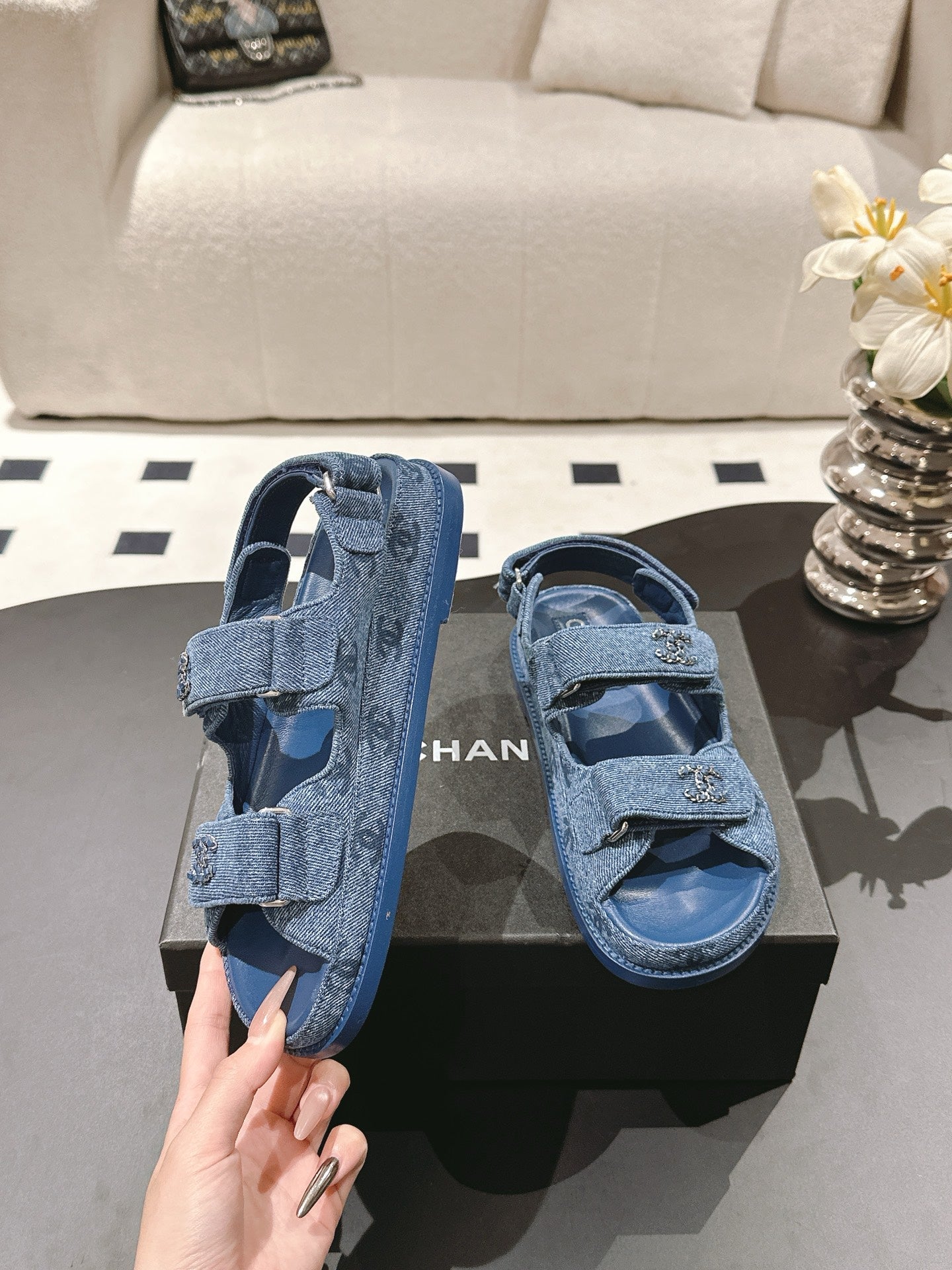 CC 25 Dad Deals Sandals Demin Blue Demin Fabric 237563