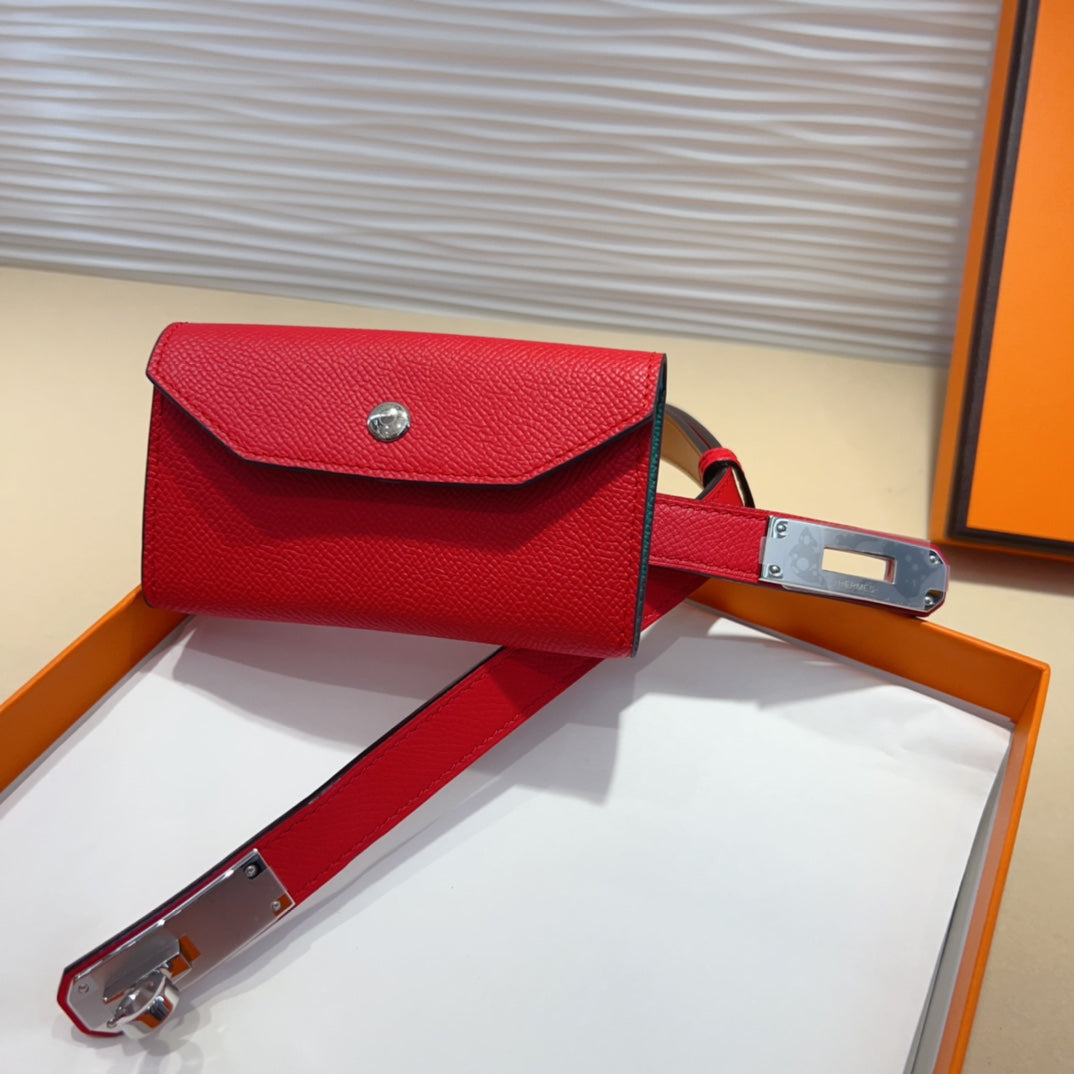 HM KELLY CHERRY RED POCKET 18MM BELT LEATHER SILVER HARDWARE