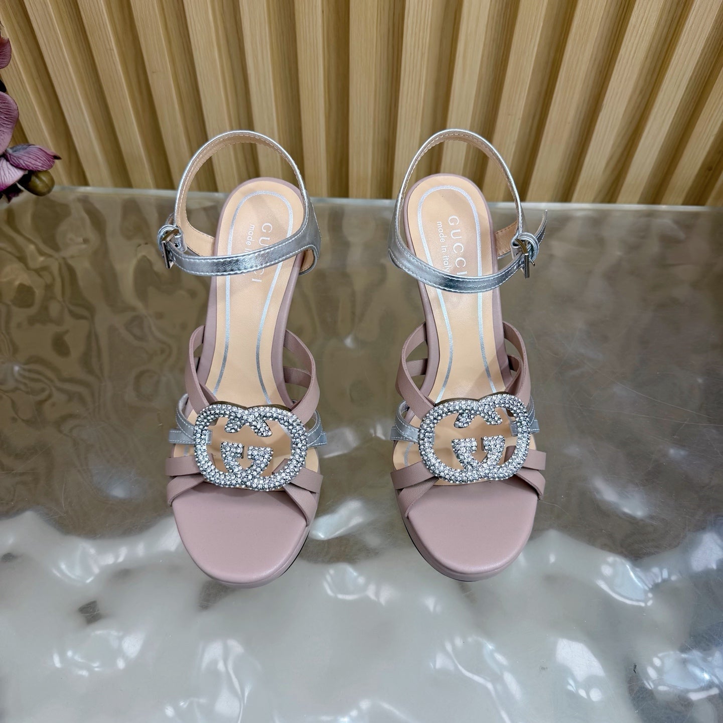 GG 26 High-Heeled Platform Sandals 105 Blush Pink Cowhide 589497