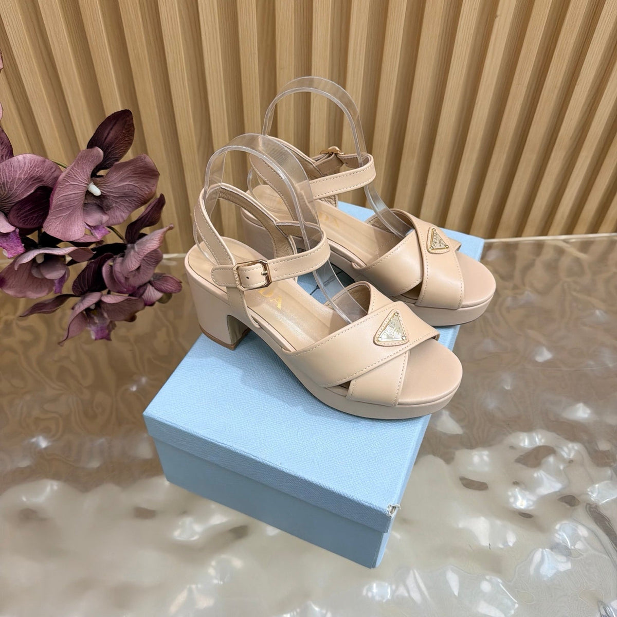 Prada 2026 Round-Toe Platform Sandals 75mm Cowhide 151253