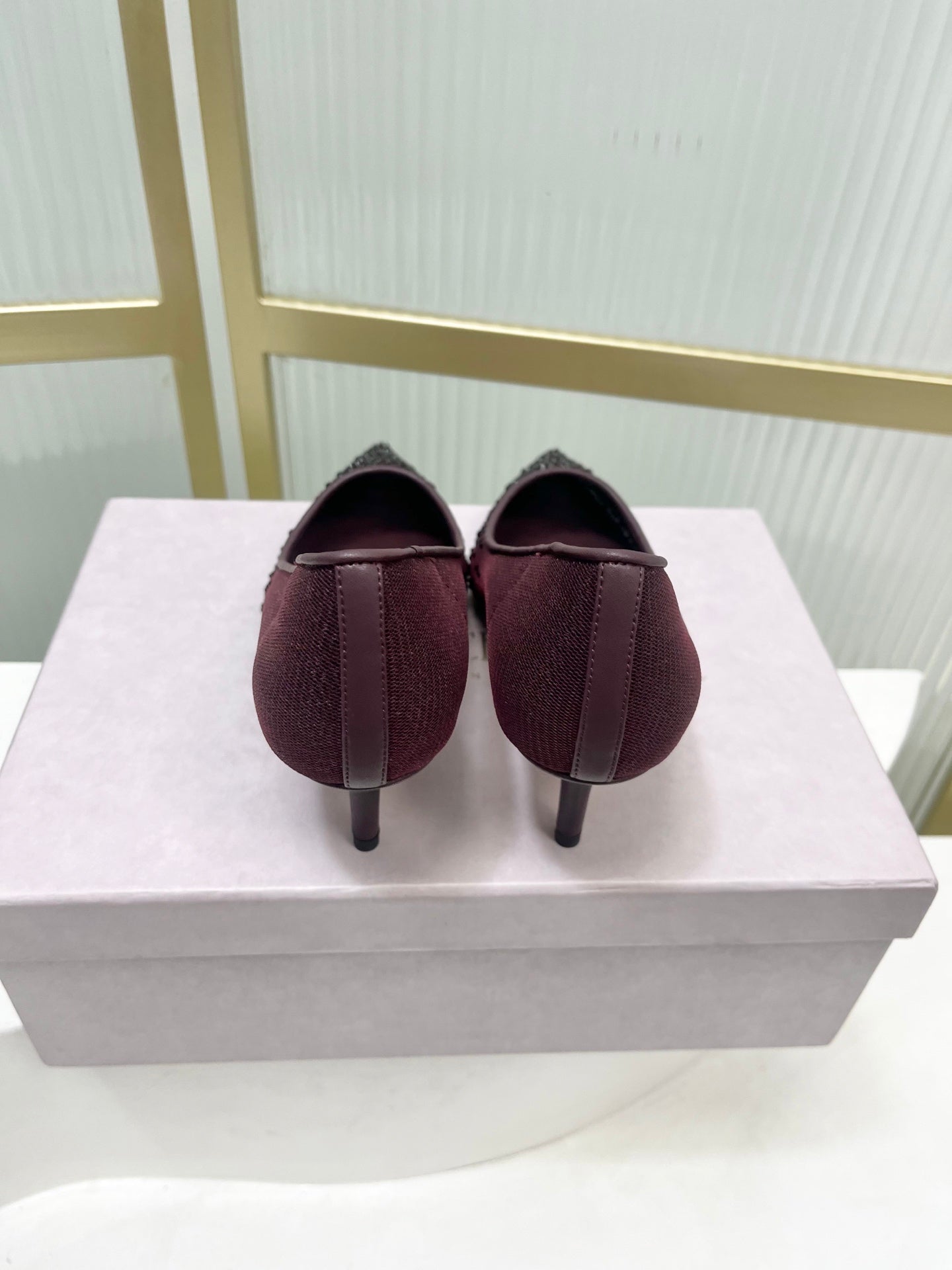 Jimmy 26s High Heels 65 Burgundy Rhinestones Mesh Sheepskin 605981