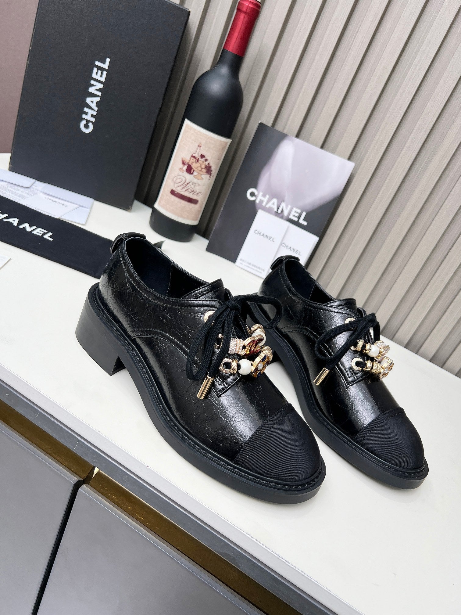 CC Shoe Oxford 50mm In Black Glossy Calfskin And Lycra Fabric 944547