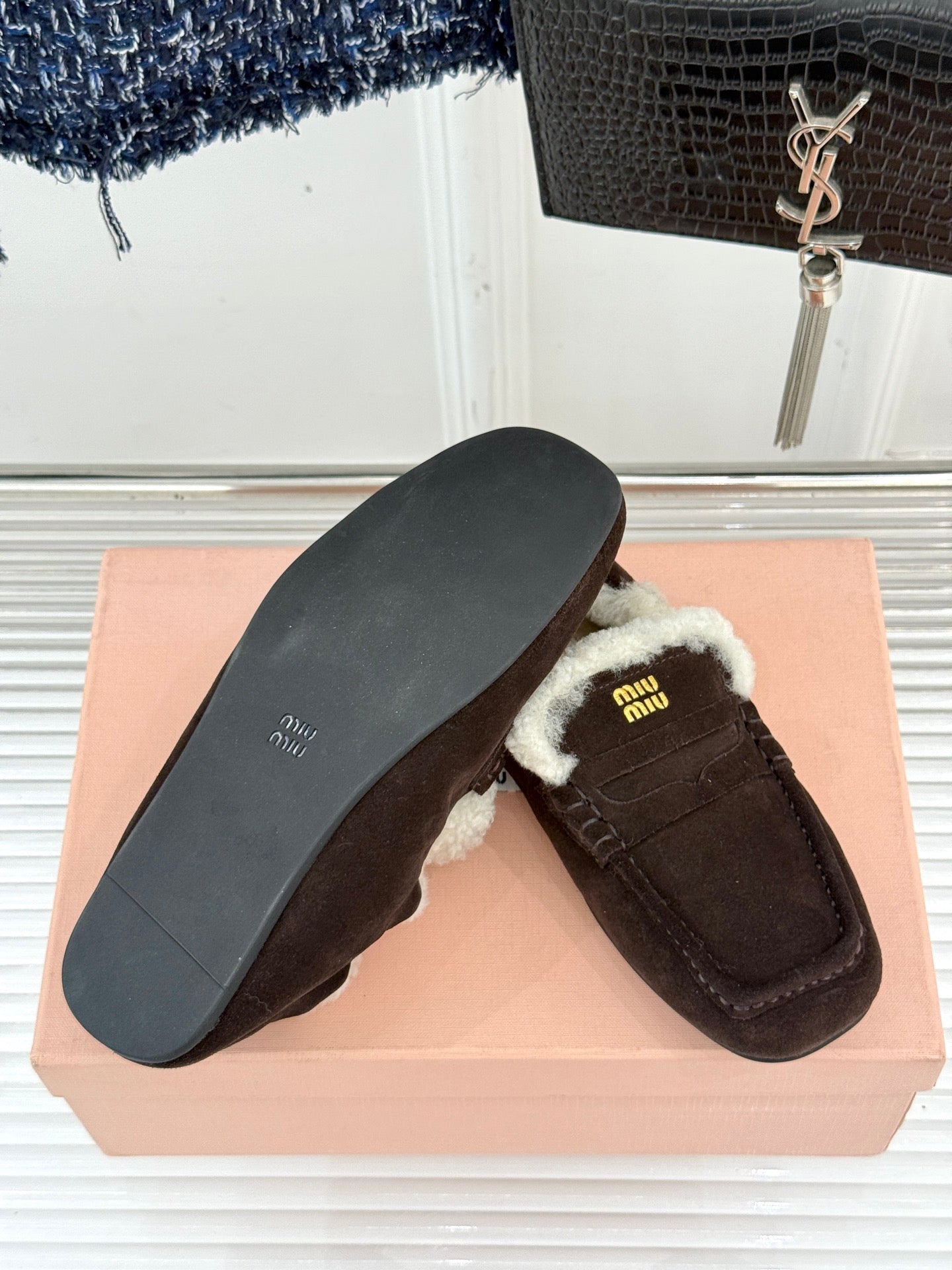 Miumiu 25 Loafer Brown mix White Suede Fur 471993